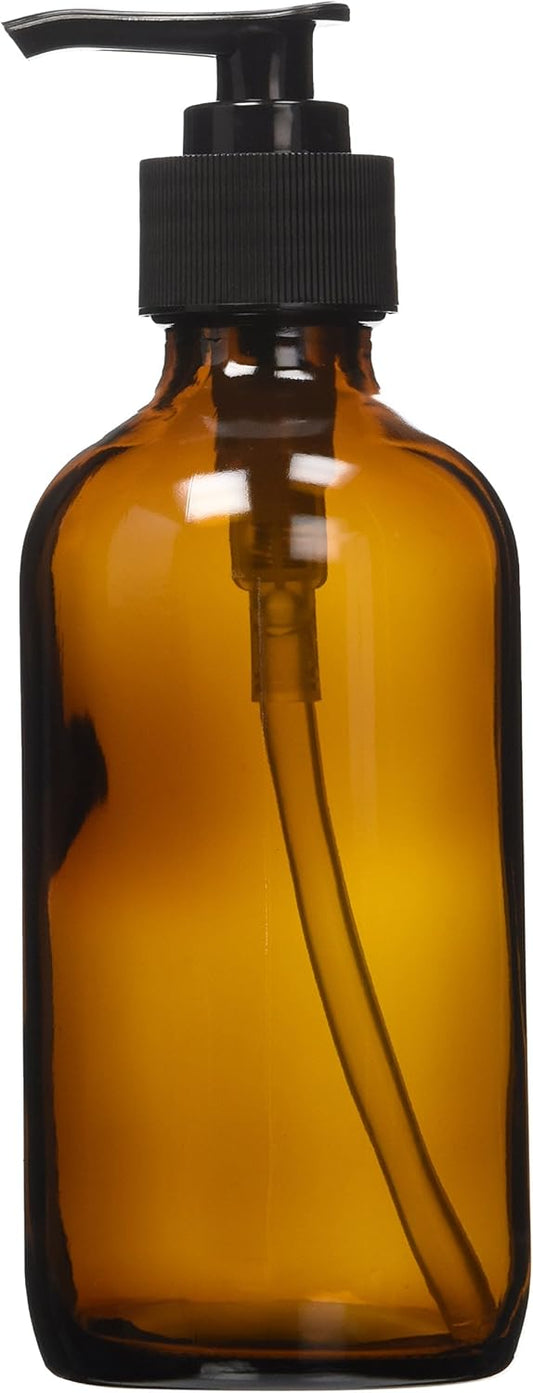 NaRaMax 8 oz Amber Glass Lotion / Soap Dispenser with Black Pump