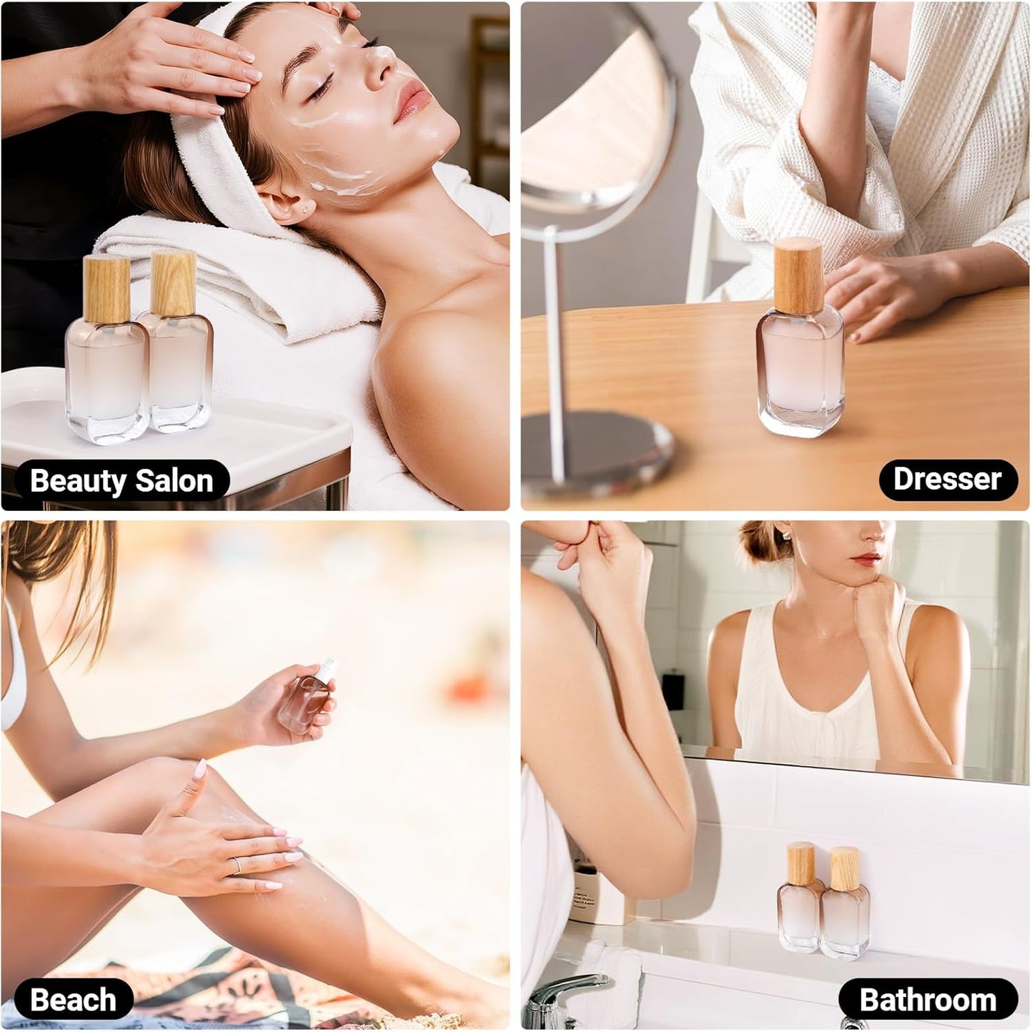 Segbeauty 1oz Glass Empty Lotion Bottles, 4pcs Small Travel Size Containers for Creams, 30ml Mini Lotion Pump Bottle Refillable Pumps Dispenser, Gray Brown Liquid Dispenser with Pump for Travel