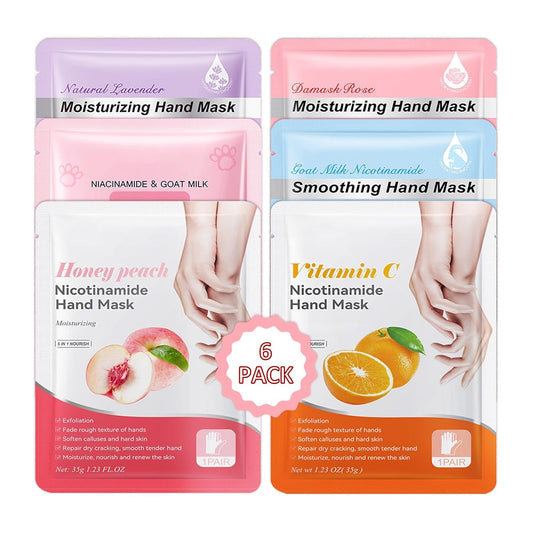 Hand Masks Moisturizing Gloves,6 Pairs Hydrating Hand Peel Masks Gift Set for Dry Cracked Hands Care,Long-lasting and Non-greasy Hand Moisturizer Gloves for Women P