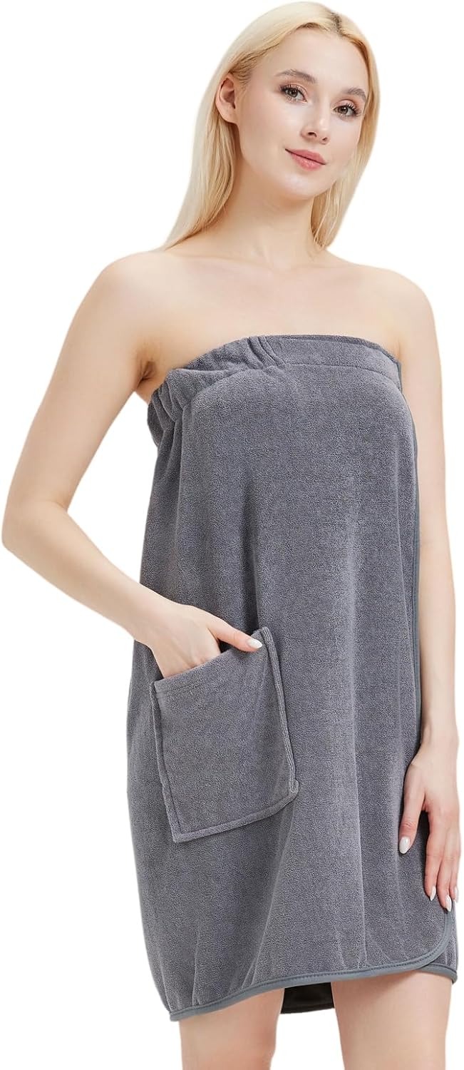 Womens Bath Body Wrap Towel Lightweight Shower Spa Wrap Robe Adjustable Closure Bathrobe