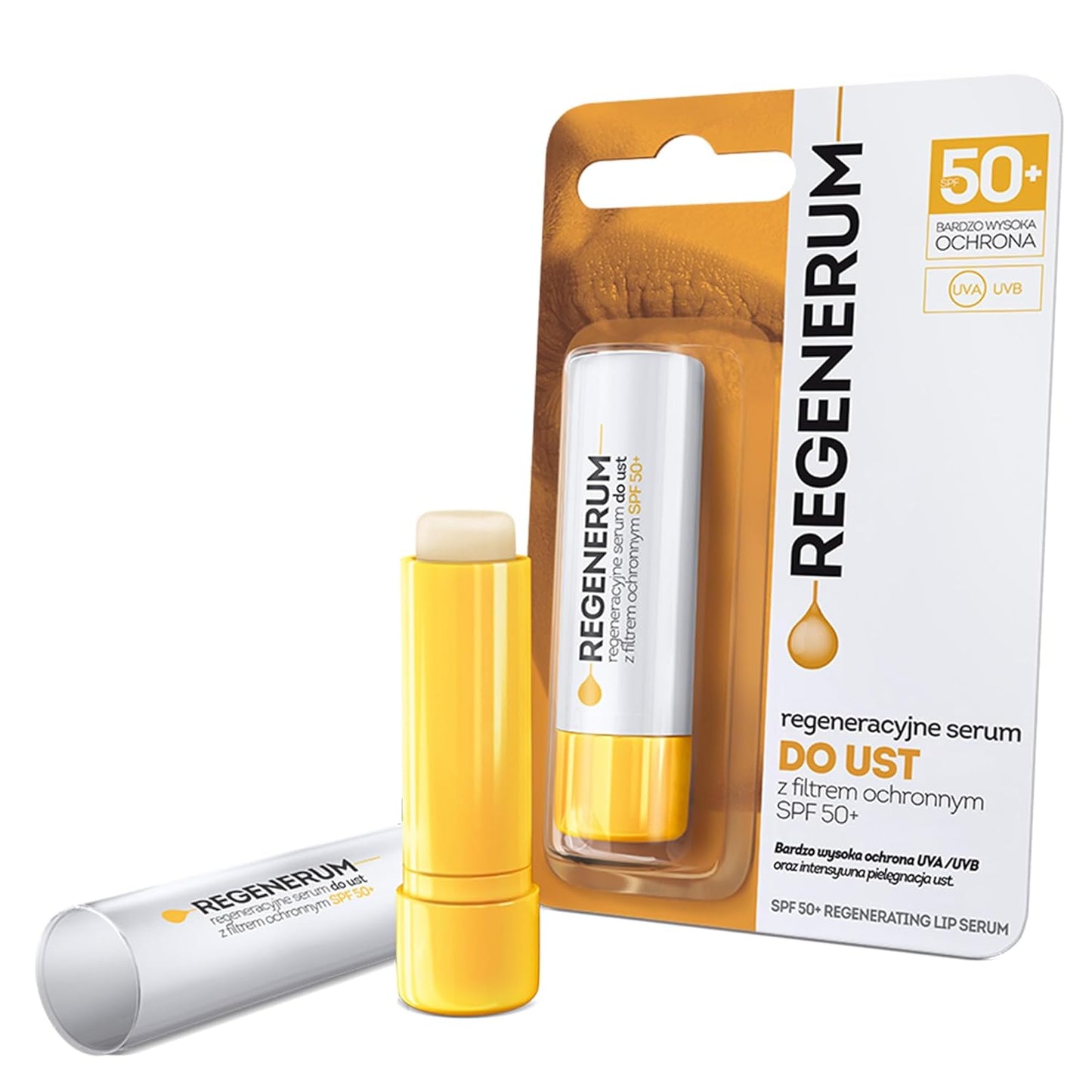 SPF 50+ Regenerating Lip Serum - Sunscreen and Conditioner, Hydrating and Nourishing Vitamin E Prevents Dryness and Pigment Loss - 5g