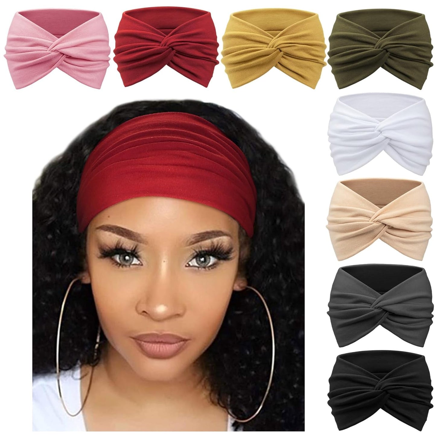 DRESHOW 8 Pcs Wide African Turban Headbands for Women - Vintage Wrap for Sports, Workouts, and Hair Accessories