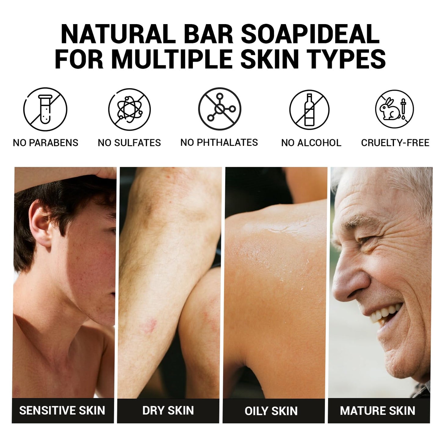 Rinse & Robust Mens Charcoal Soap Bar Set, 4Pcs Natural Handmade Bar Soap with Sea Salt, Peppermint, Shea Butter & Activated Carbon, Ocean Scent Deep Cleansing Soap | 5.3 oz of 4 Bars