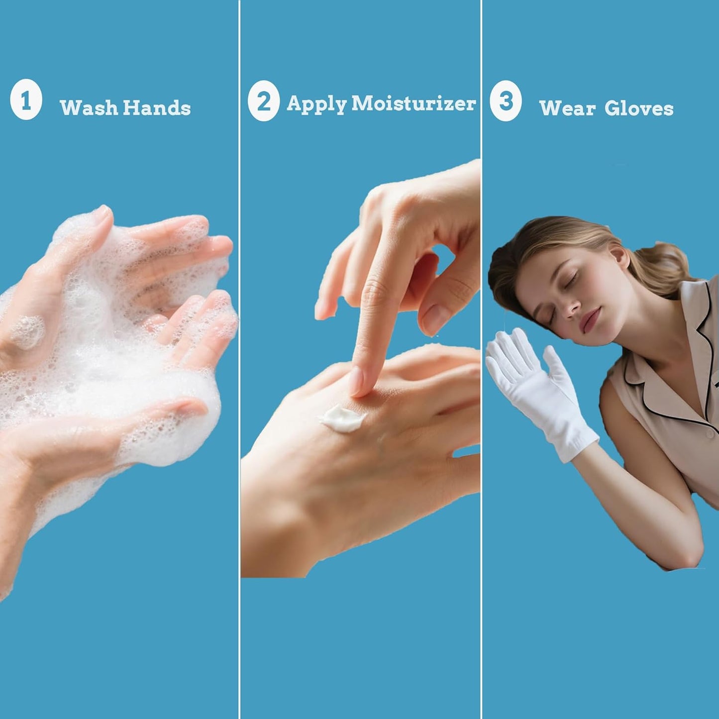 100% White Cotton Gloves for Dry Hands, 6 Pairs Moisturizing & Eczema Overnight, Work Gloves Liners, Ideal for Sleep & Spa Treatment, Coin Jewelry Silver Inspection, Medium, One Size