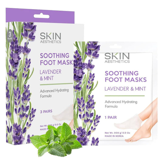 Lavender & Mint Foot Masks - Repairs & Softens Cracked Feet, Hydrating & Exfoliating - Dermatologist Tested Korean Skincare - Clean Beauty, Natural Ingredients, Cruelty-Free - 3 Pairs