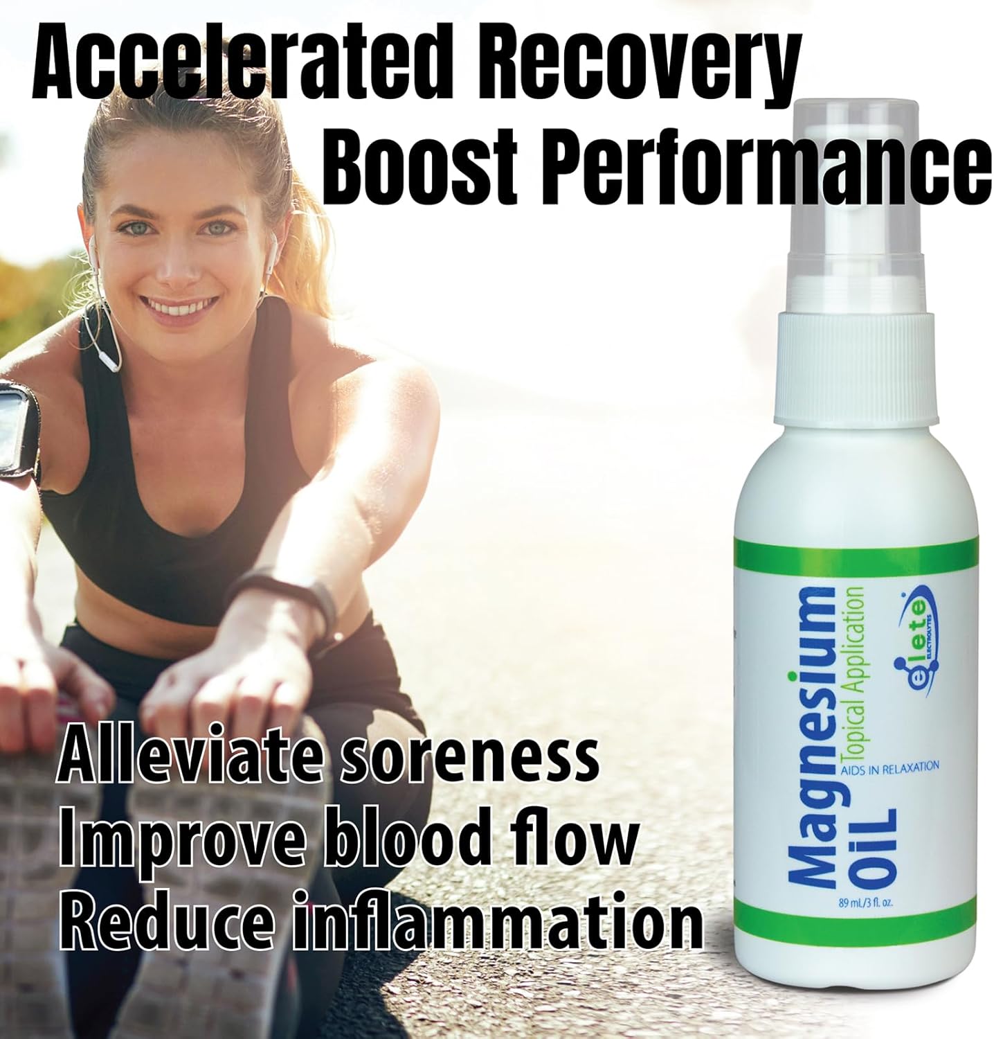 elete Pure Magnesium Oil Spray, Magnesium Oil for Feet, Legs, Muscle Cramps and Soreness, Accelerate Workout Recovery, 3oz