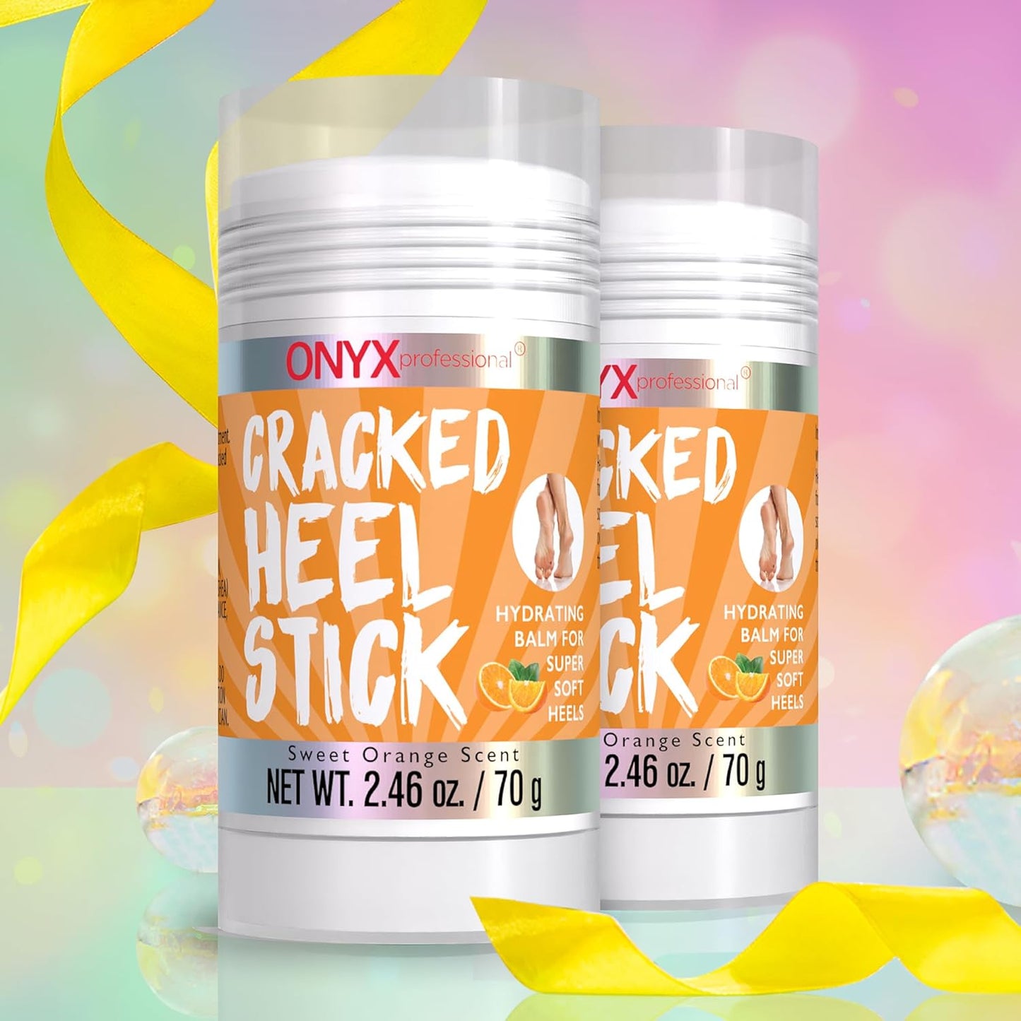 Onyx Professional Cracked Heel Repair Balm Stick for Dry Cracked Feet Treatment, Orange Scent, 2 pack - Moisturizing Foot Balm, Rolls On, No Mess Like Foot Cream or Foot Lotion, Heel Treatment