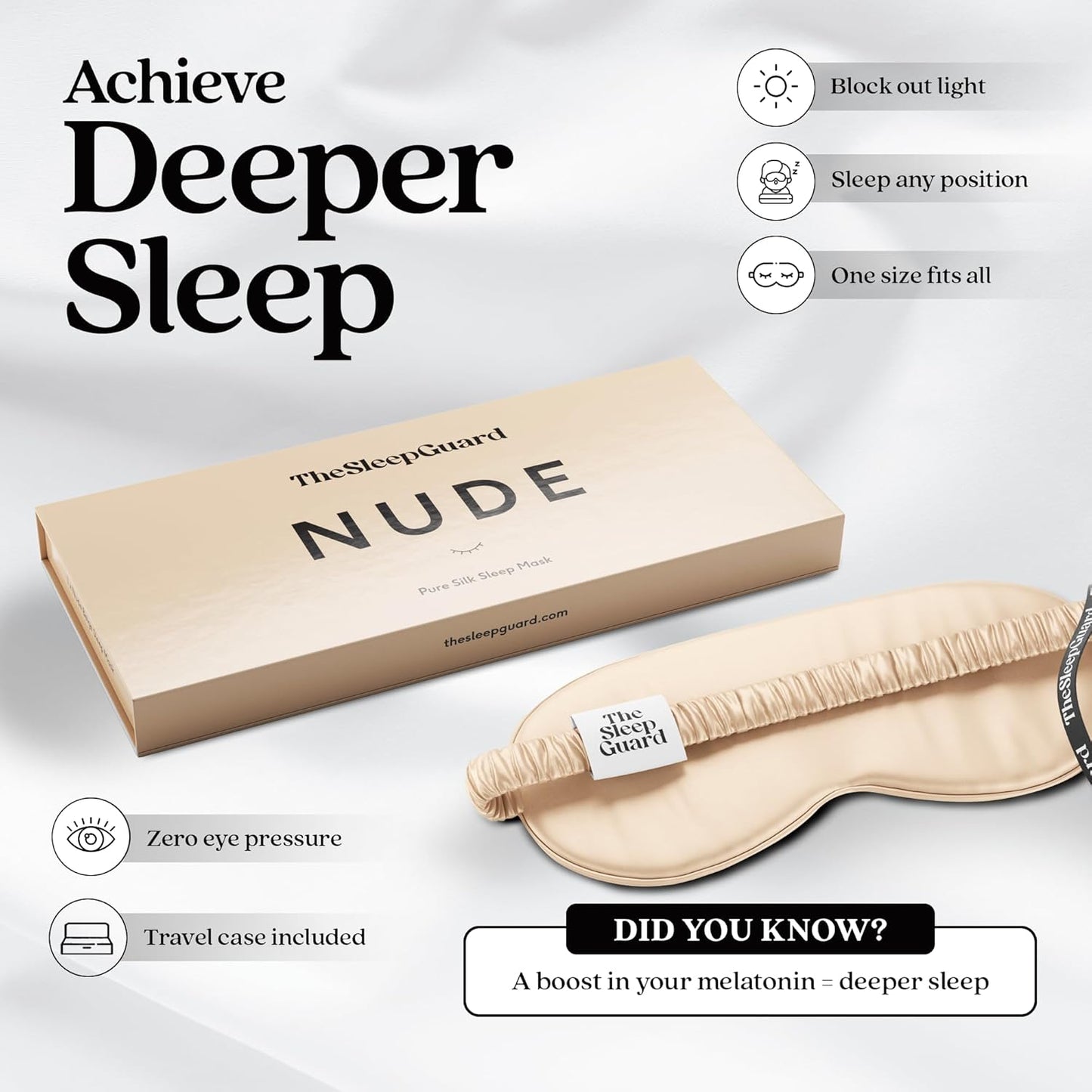 TheSleepGuard Pure Silk Sleep Mask [100% 6A Mulberry Silk, 22 Momme] Light Blocking Travel Essentials. Eye Masks for Sleeping. Black Oeko-Tex Blindfold. Eye Covers for Men & Women