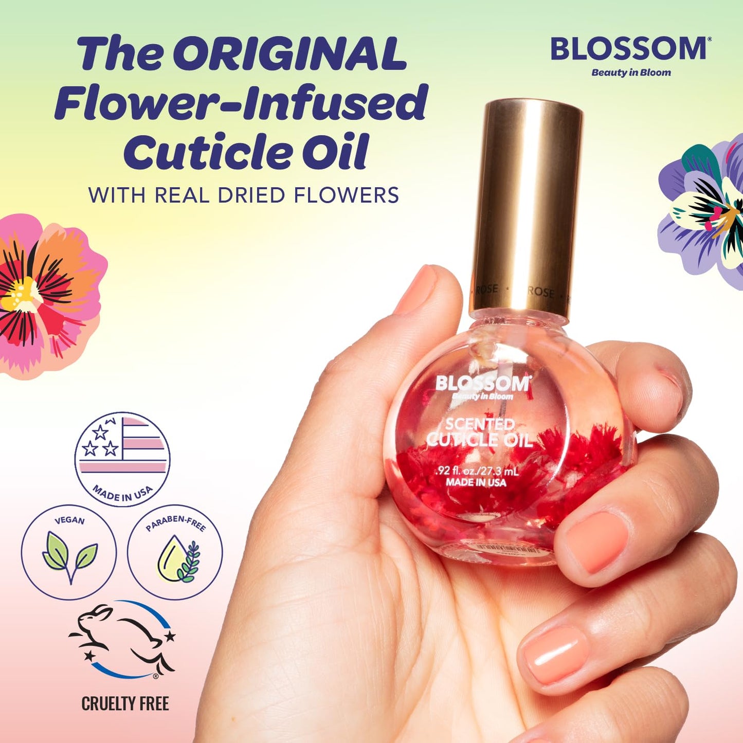 Blossom Cuticle Oil for Nails, Hydrating, Moisturizing, Scented Nail Oil Cuticle Care, Infused with Real Flowers, Made in USA, 0.92 fl. oz, Honeysuckle