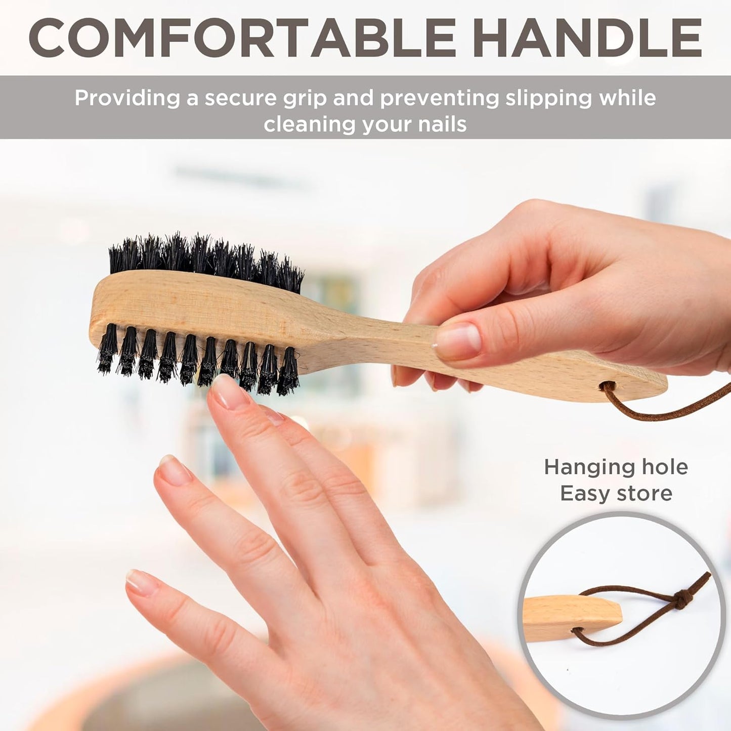 Takavu Nail Brush Black Boar Bristles, Natural Wood Handle, Nail Cleaning Brush for Scrubbing Fingernail Toenail Hand Feet, Dual Sided for Regular Manicure Nail Care Hygiene