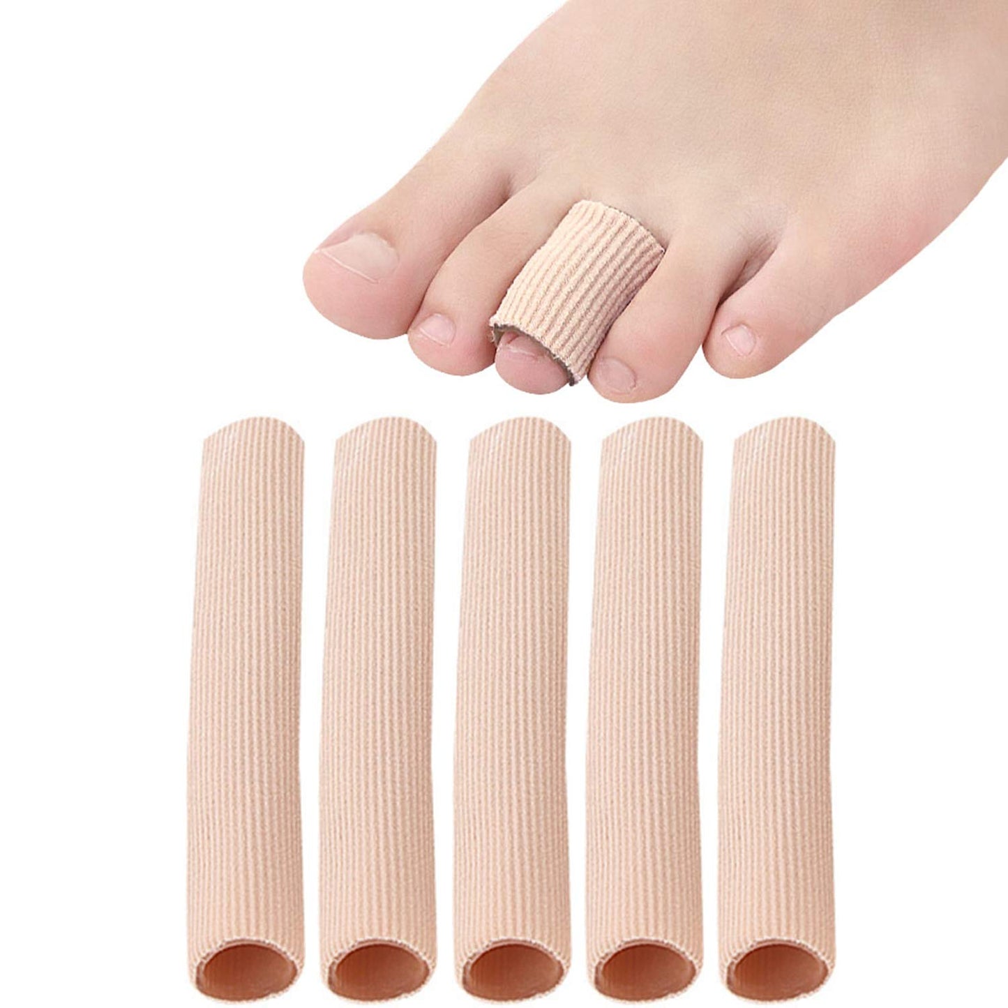 5 Pieces Toe Cushion Fabric Toe Tubes Finger Sleeves Protector with Fabric and Gel Cushion for Corns, Blisters, Calluses, Hammer Toes and Fingers Protectors (M Size)