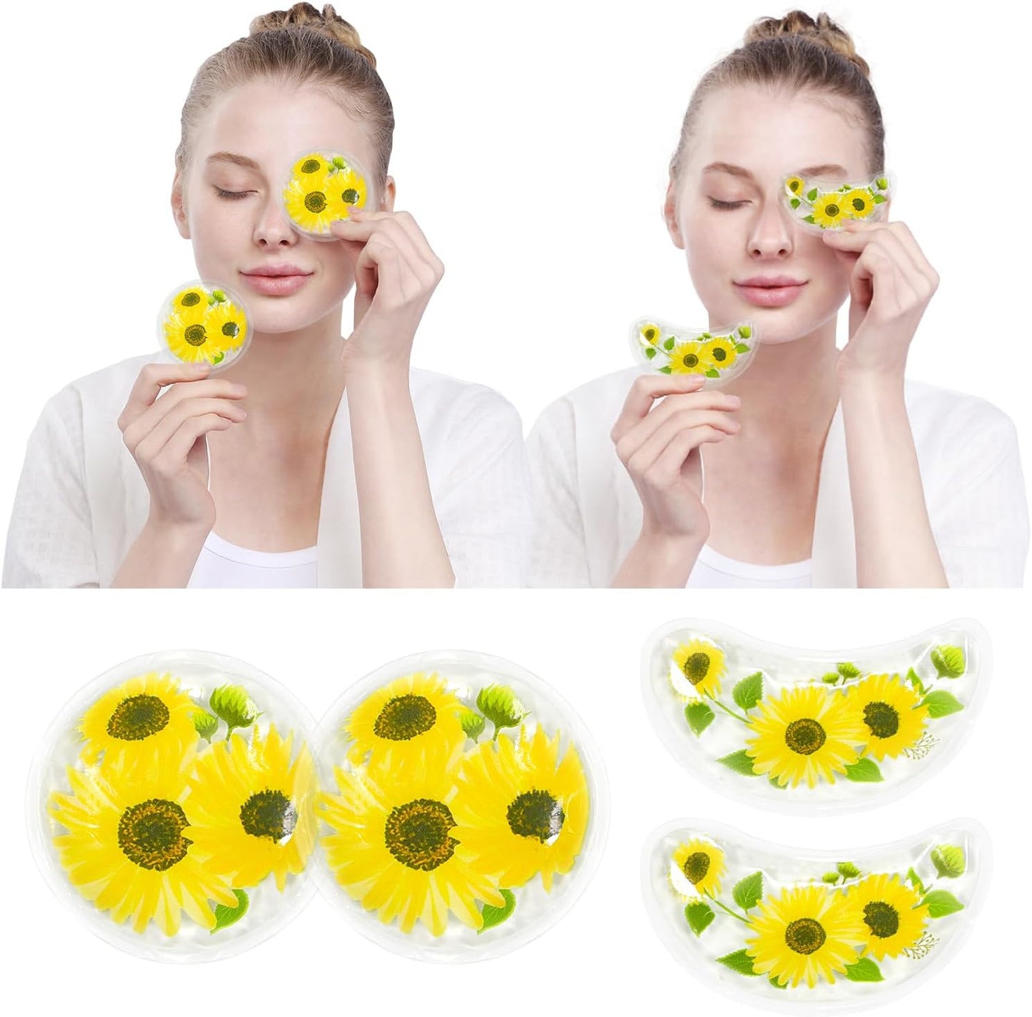 4PCS Gel Eye Ice Pack Set, Cold & Hot Compress, Reusable Cooling Gel Pads for Strain Relief, Swelling, Dark Circles, Redness, Puffy Eyes, Surgery Recovery(4 Yellow flowers)