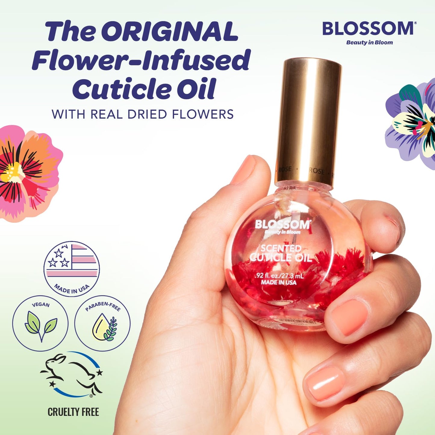 Blossom Cuticle Oil for Nails, Hydrating, Moisturizing, Scented Nail Oil Cuticle Care, Infused with Real Flowers, Made in USA, 0.5 fl. oz, Jasmine