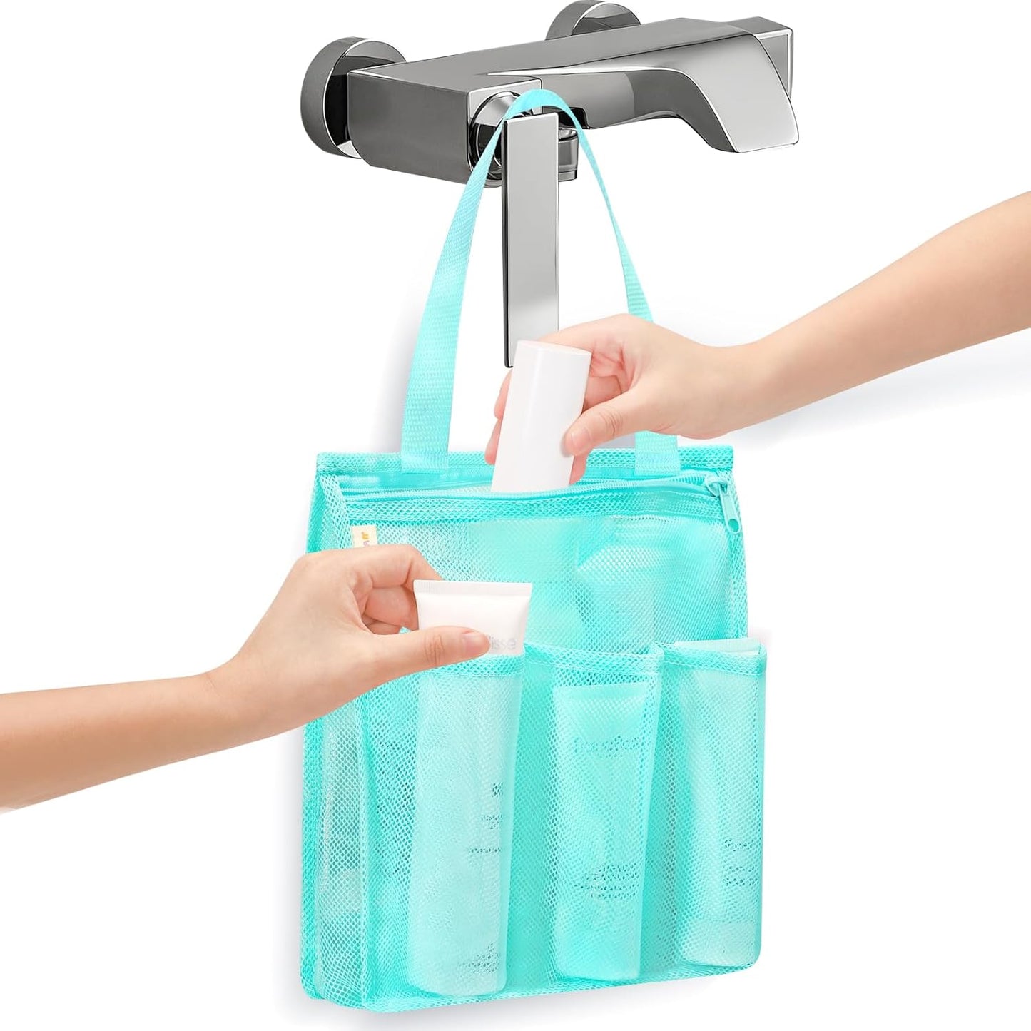 Mesh Shower Caddy Portable, Gym Travel Camp Dorm Room Essentials for College Student Boy Girl, Bathroom Shower Bag - Blue
