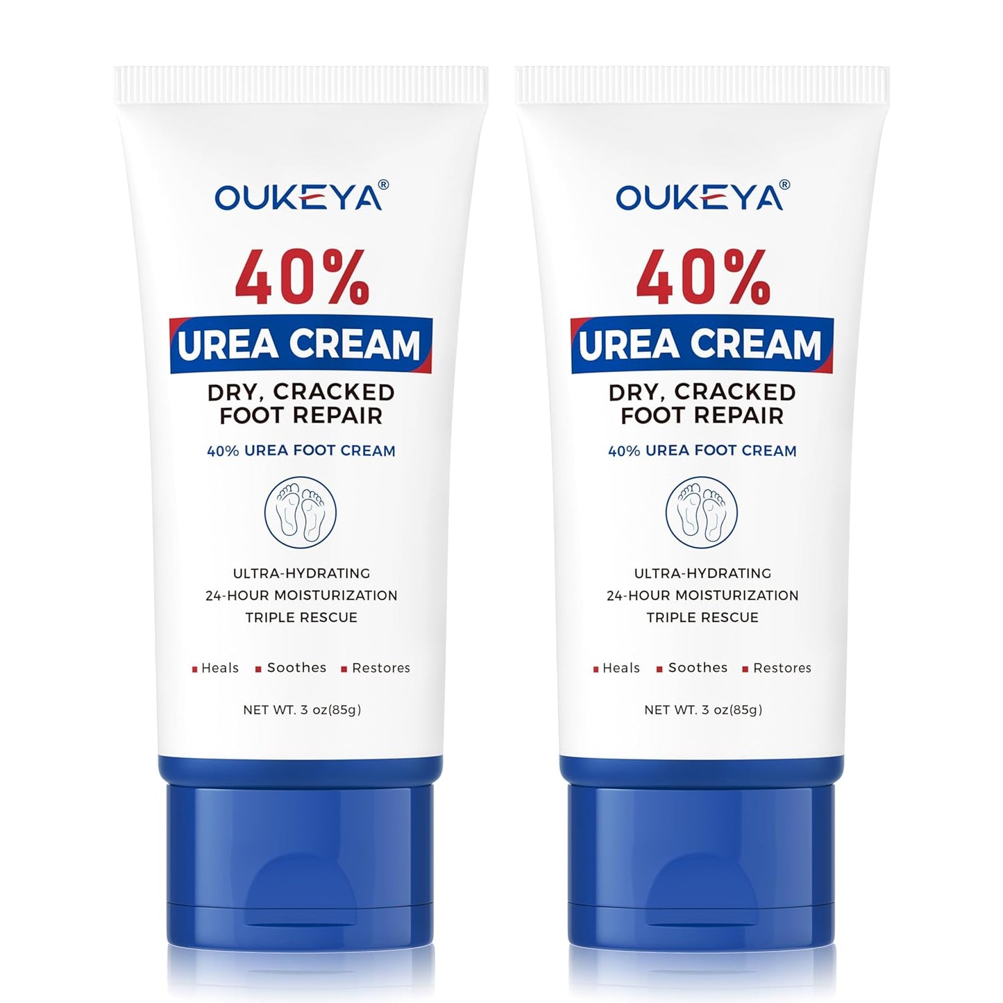 OUKEYA Urea Cream 40 Percent Tube 3 Oz, Foot & Hand Cream for Dry Cracked,40 per Urea Lotion for Feet Maximum Strength, 2 Pack