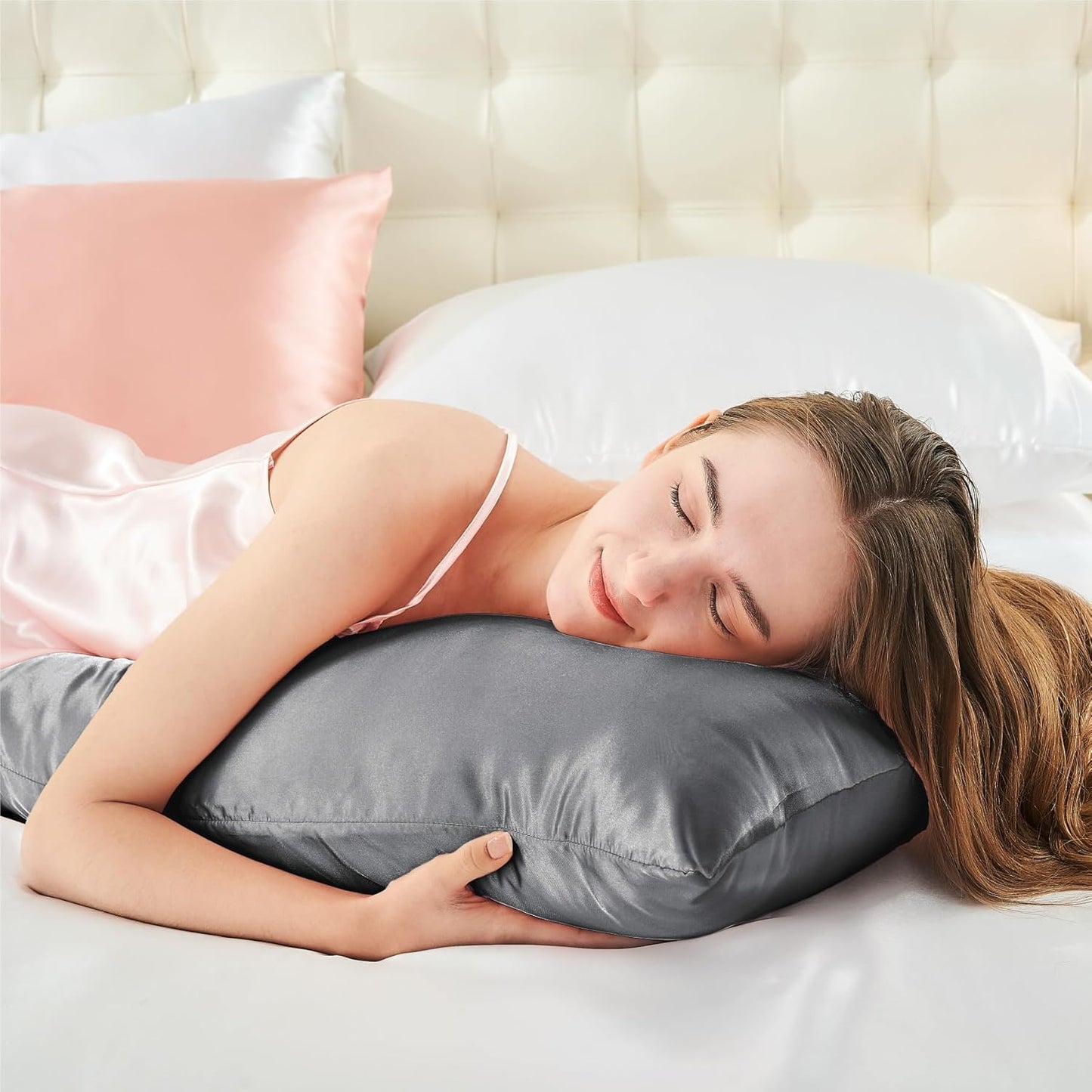 BEDELITE Satin Body Pillow Cover, Super Soft and Cooling Body Pillow Pillowcase for Hair and Skin, Breathable Silky Full Long Pillowcase Cover(20"x54", Dark Grey)