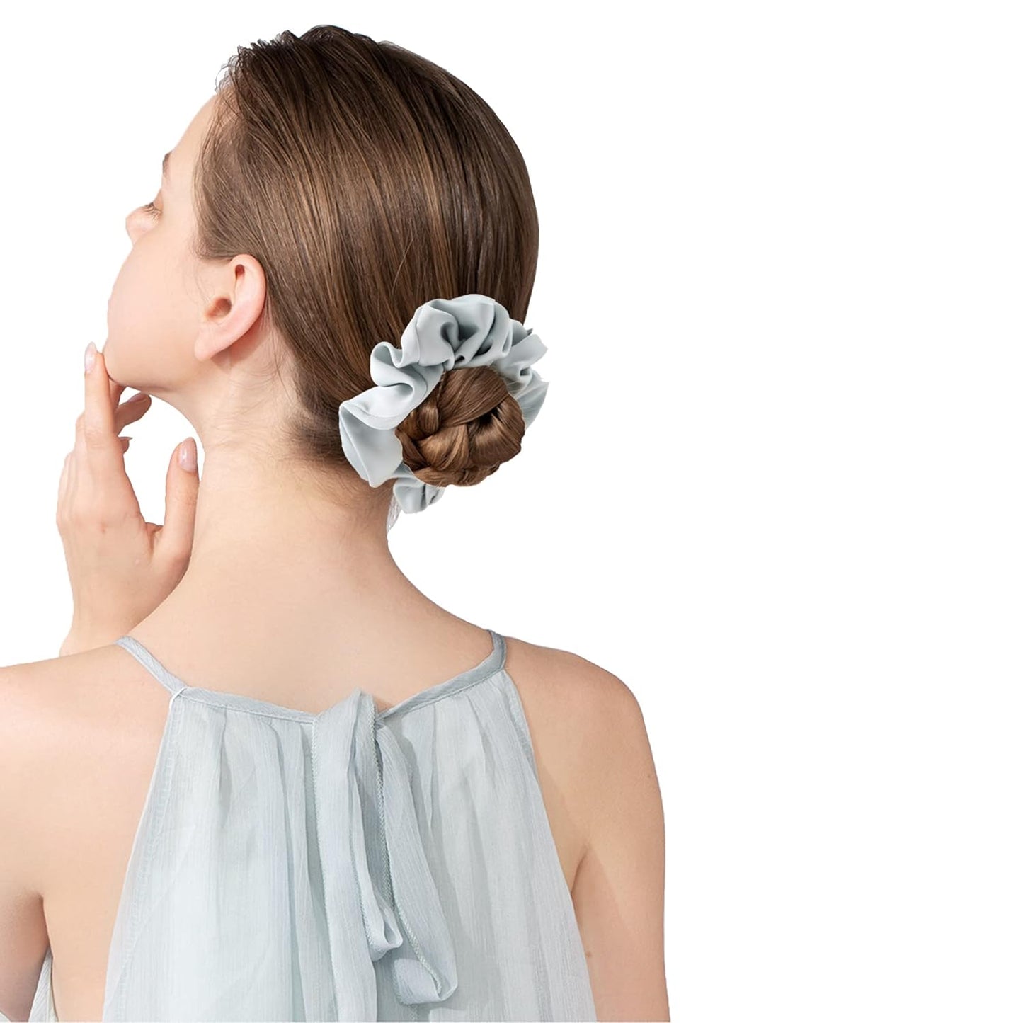 Big Silk Scrunchies for Women,Better than Satin,Silky Soft Scrunchie for Bun Luxurious Ponytail Holders Elastic Hair Ties No Damage (Green Blue Rose-Red Champagne Menthol-Blue)