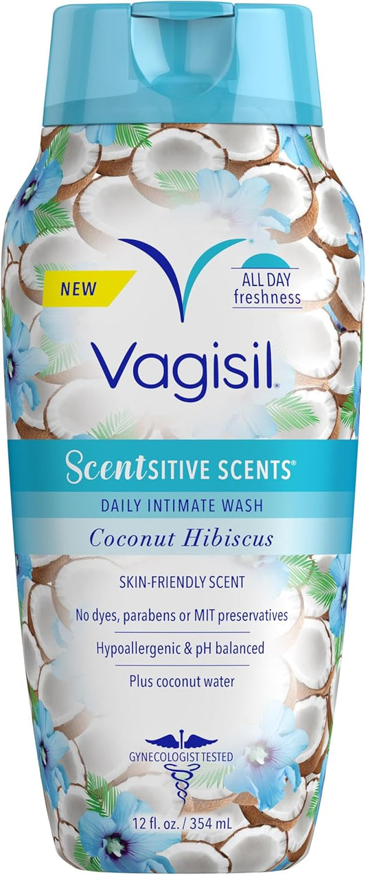 Vagisil Feminine Wash for Intimate Area Hygiene, Scentsitive Scents, pH Balanced and Gynecologist Tested, Coconut Hibiscus, 12 oz (Pack of 1)