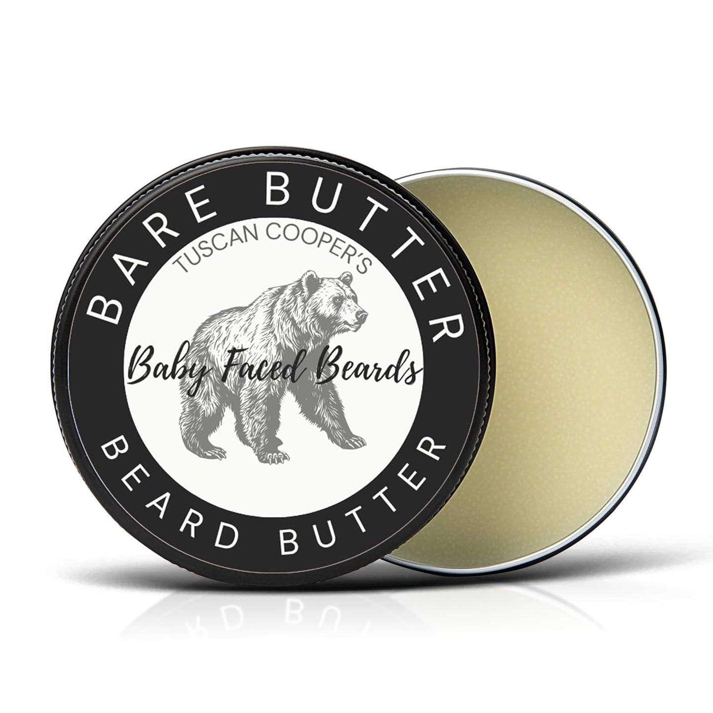 Tuscan Cooper's Baby Faced Beards Butter for Men - Moisturizing Beard Balm Cream and Softener for All Hair Types Including Coarse Hair - 4oz Hydration and Conditioning Care - Bare Unscented