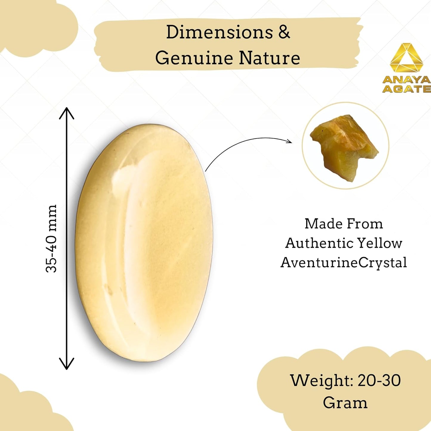 Yellow Aventurine Worry Stones – Crystal Thumb Worry Stone for Anguish, Stress – Relaxing and Soothing Balance Stones for Meditation, Stress Relief – Healing Stones and Crystals for Men & Women
