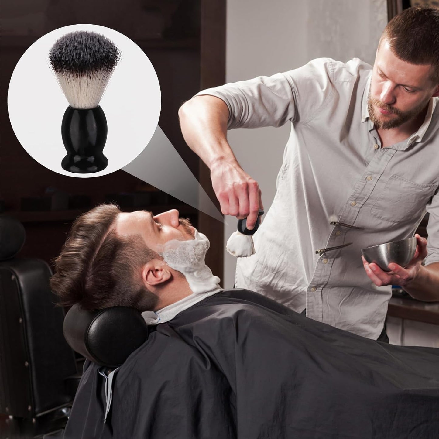 7Pcs Men Shaving Brush Wood Handle, Professional Salon Tools Hand Crafted Shaving Brush Wood Handle Black Wood Handle Shave Brushes Handmade Nylon Hair Brush for Men