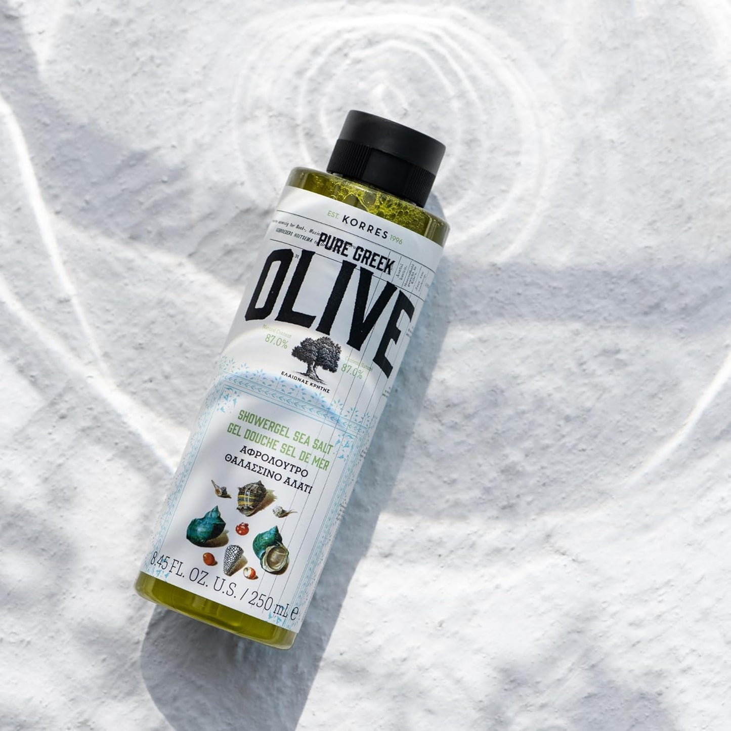 KORRES Olive Oil Shower Gel for Dry Skin, Moisturizing Body Wash Cleanser Made with Pure Greek Olive Oil, Hydrating and Nourishing Bath Soap for Smooth, Supple Skin, Sea Salt Scented, 8.45 fl oz