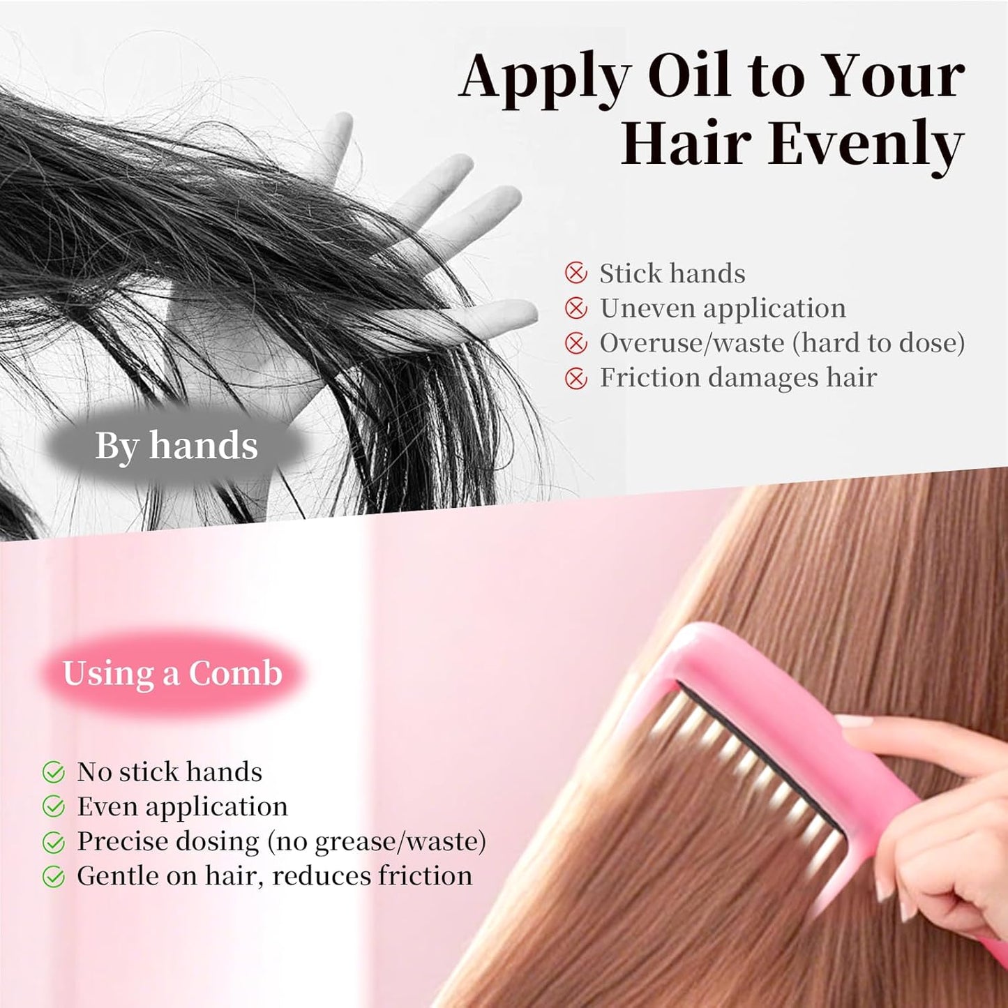 Hair Oil Applicator Comb with 5ml Dispenser, Mess-Free Brush Oiling Tool for Quick Even Application, Scalp Care Comb with Scale Container Handle for Thin/Straight Hair for Women Girls (Pink)