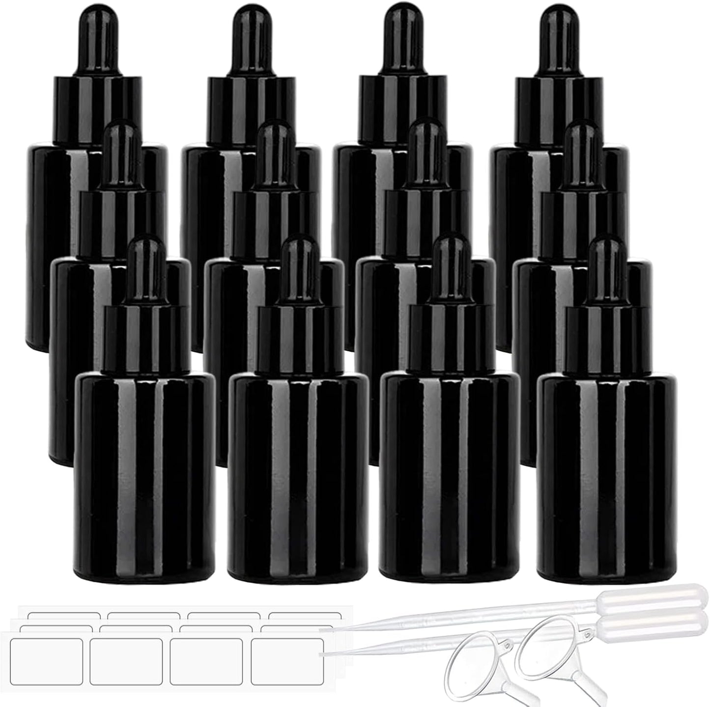 12 Pack 1 oz Black Glass Dropper Bottle Essential Oils Bottle with Glass Eye Droppers,for Serum Essence Oil,Perfumes,Liquids (Black, 1oz)