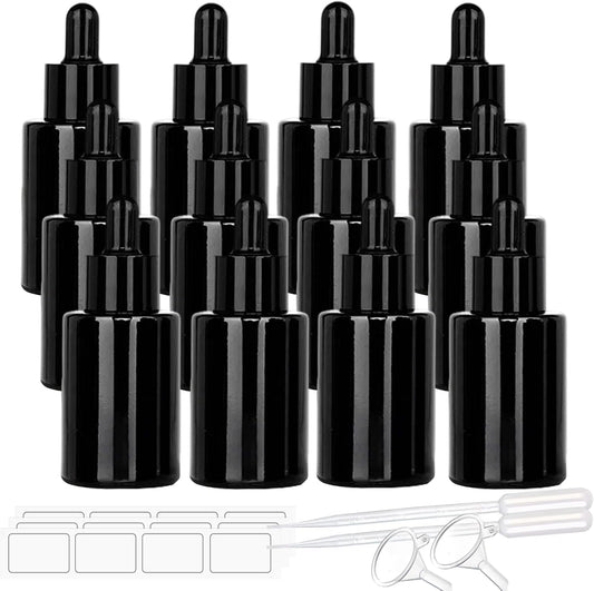 12 Pack 1 oz Black Glass Dropper Bottle Essential Oils Bottle with Glass Eye Droppers,for Serum Essence Oil,Perfumes,Liquids (Black, 1oz)