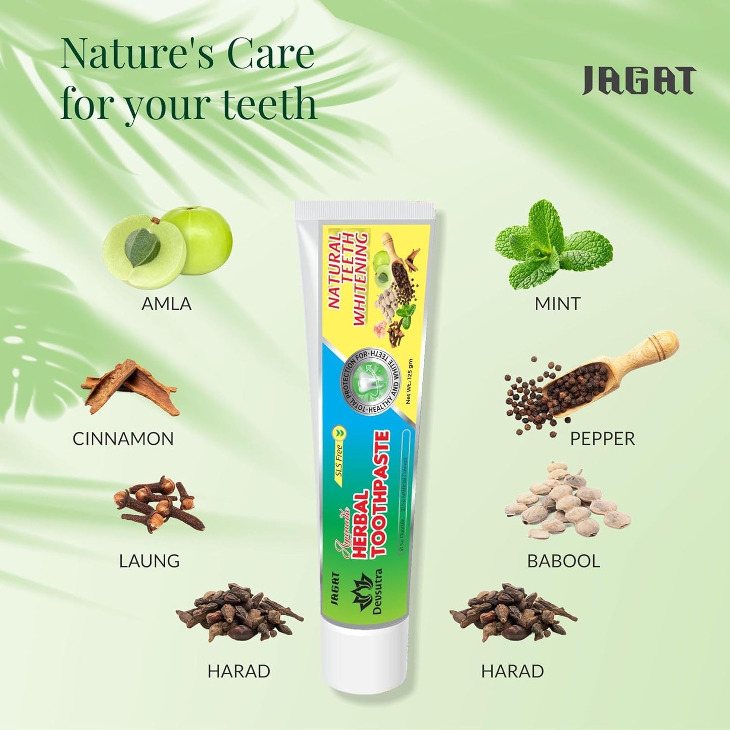 Jagat Devsutra Dr. Recommended Ayurvedic Herbal Fresh Mint Flavour Toothpaste Combo Pack Offer - 100% Natural Teeth Whitening Formula, No Fluoride & No Artificial Colours - Pack of 2 (4.4 OZ Each)