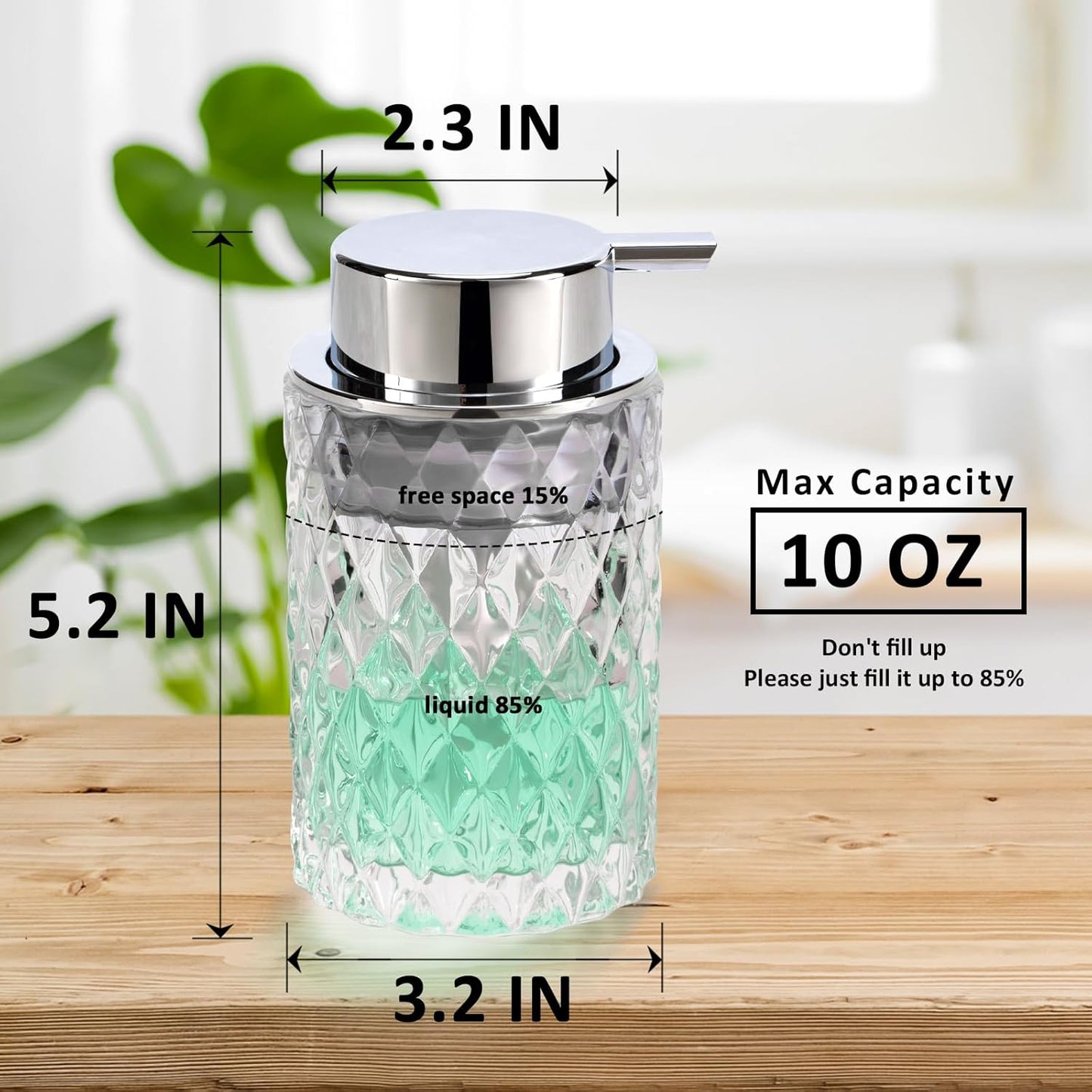 Bathroom Glass Soap Dispenser with Durable Rust-Proof Plastic Liquid Pump (Can't Foam) Hand Lotion Dispenser Antislip Shampoo Kitchen 10oz 2 Pack