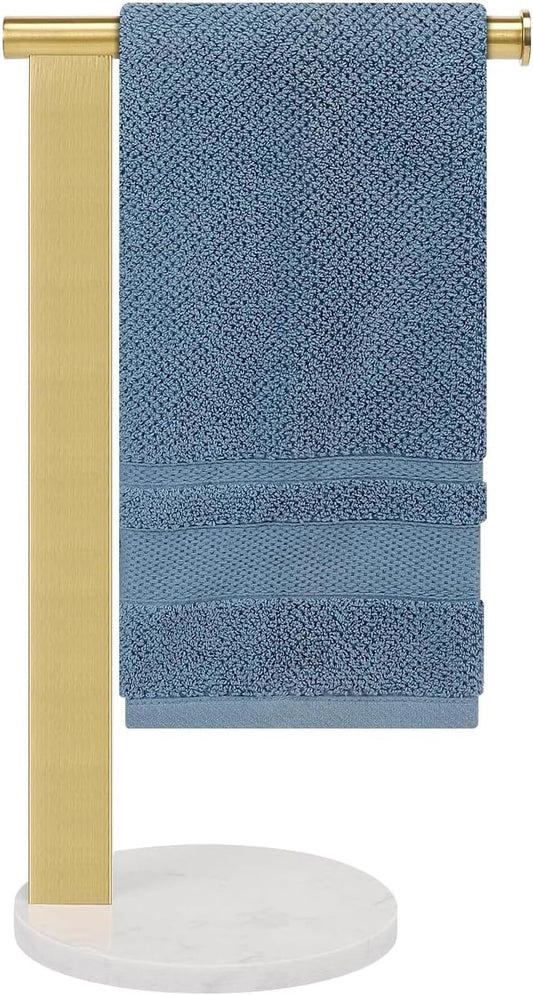 Stainless Steel L-Shaped Hand Towel Holder, SUS304 Bathroom Towel Rack with Thickened Base for Countertop Vanity (Gold)