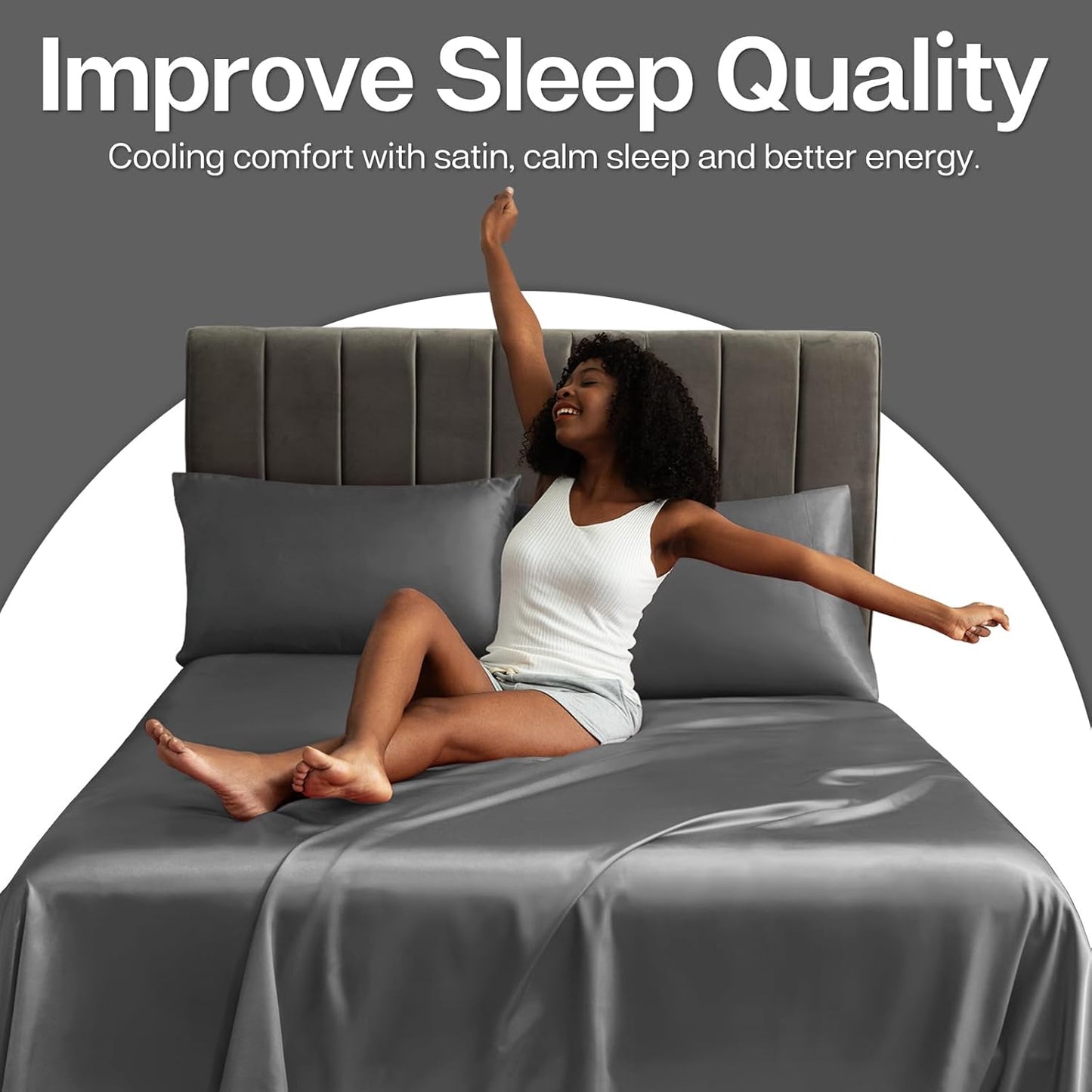 MR&HM Satin Pillowcase for Hair and Skin, Silk Satin Pillowcase 2 Pack, King Size Pillow Cases Set of 2, Silky Pillow Cover with Envelope Closure (20x40, Dark Grey)