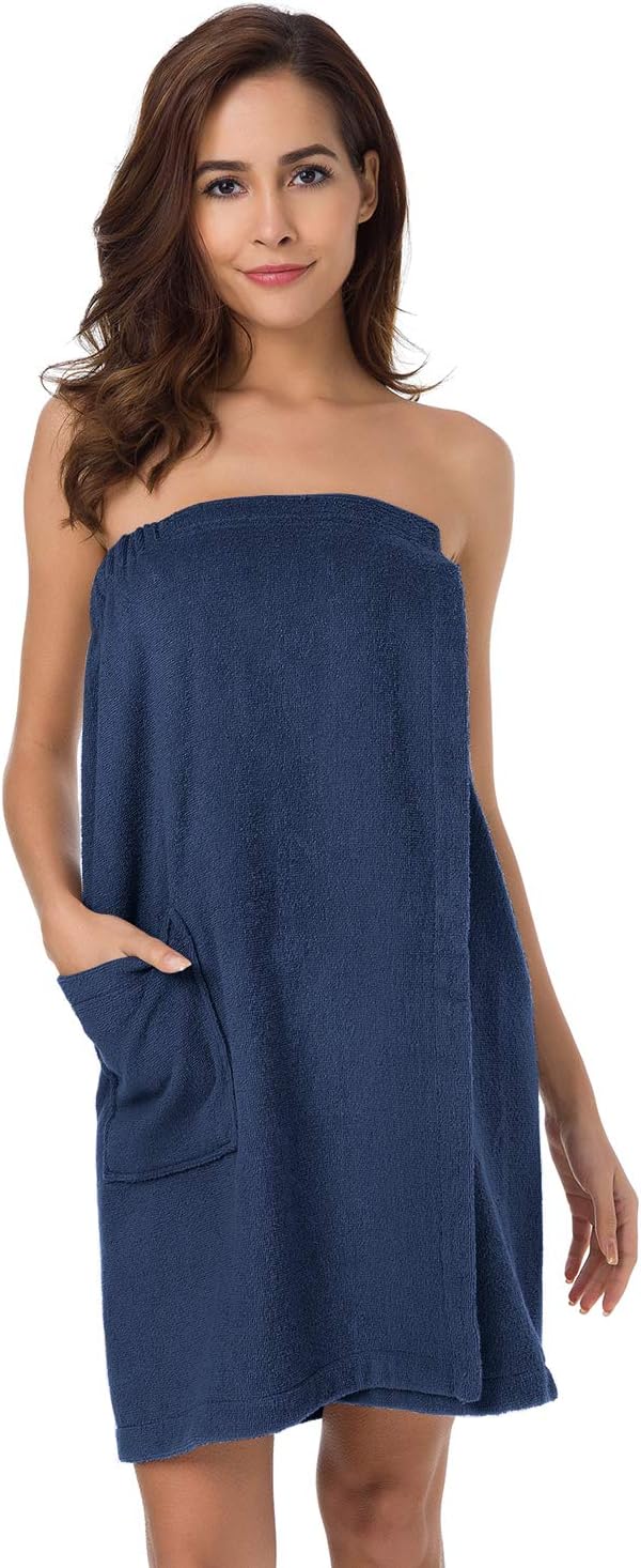 SIORO Women Bath Towel Wrap Robe, Soft Cotton Terry Spa Cloth, Plush Adjustable Closure for Shower, Travel, Pool, Gym
