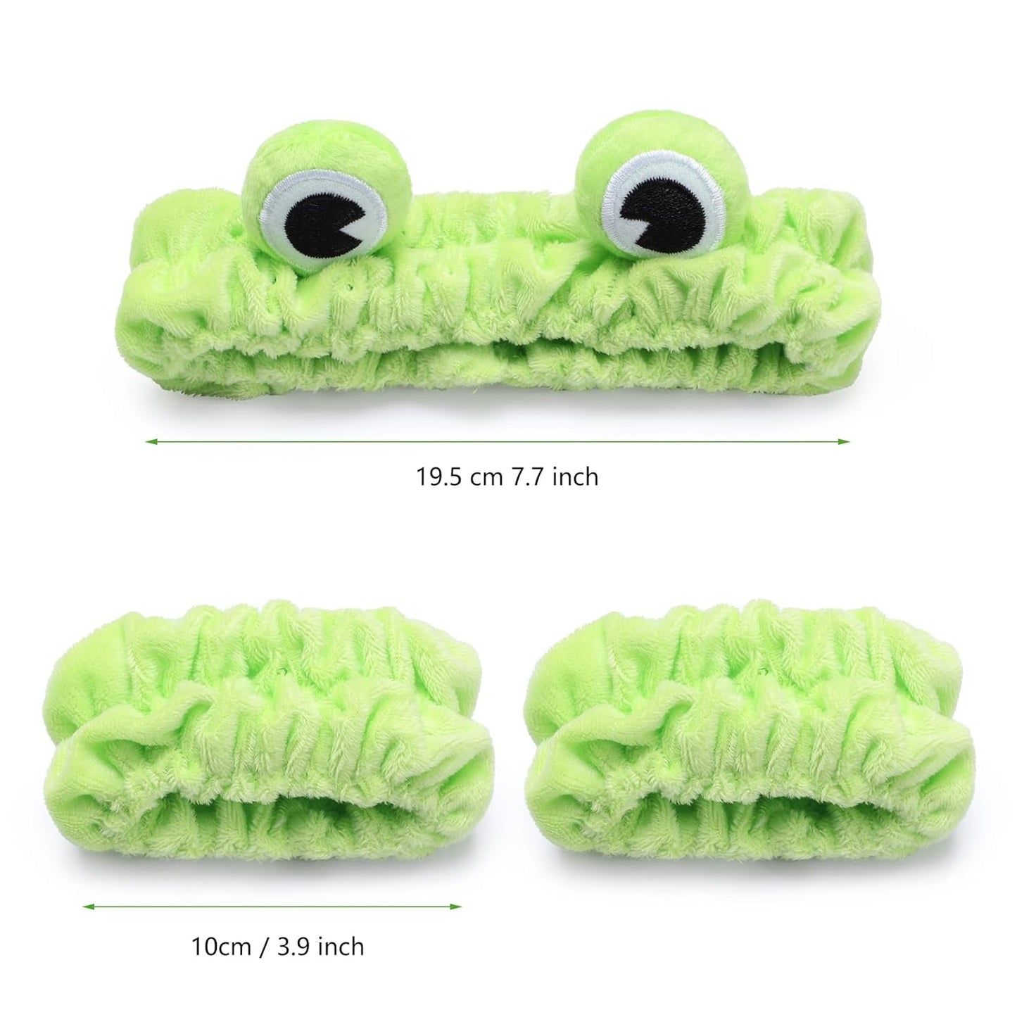 Soft Spa Headband and Wristbands for Face Washing, Cute Frog Makeup Headbands Elastic Skincare Hair Band Shower Head Wraps Hair Accessories for Women Girls