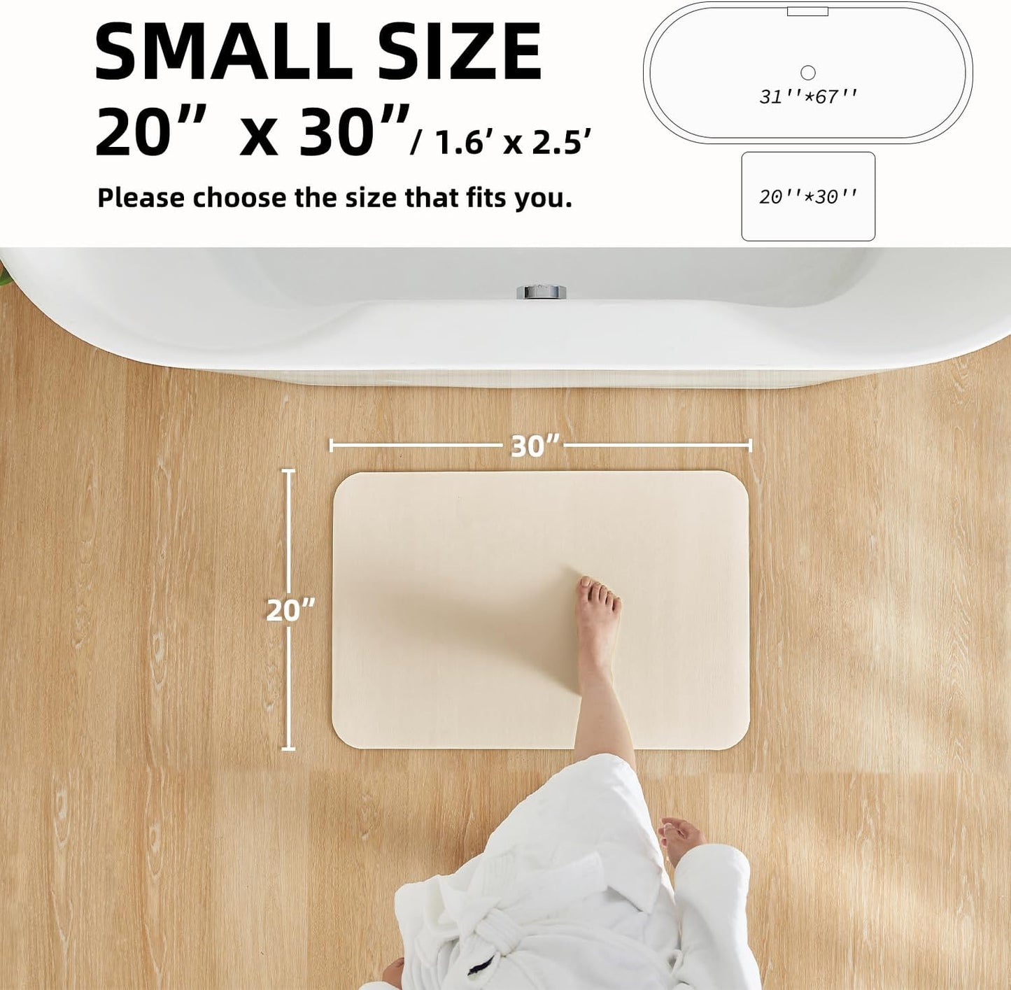 Bathroom Mat Quick Dry, Bathroom Rugs Non Slip Washable Thin Absorbent Bath Mat Fits Under Door Bathroom Floor Mat Perfect for Bath, Shower, or Sink 20"x30" Beige