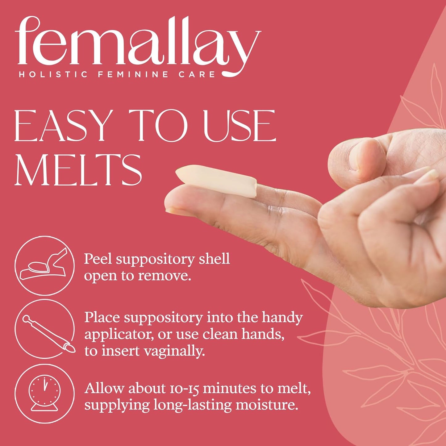Femallay Organic Vitamin E Vaginal Moisturizing Suppository Melts - 3 Pack - Relief for Menopause Dryness & Irritation - 14 Count + Applicator