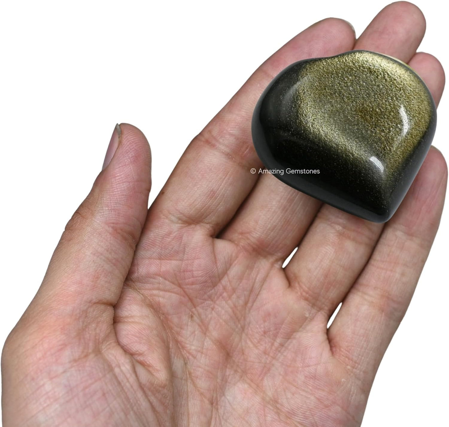 Amazing Gemstone Golden Sheen Obsidian Crystal Heart Palm Stone - Pocket Massage Worry Stone for Natural Body Chakra Balancing, Reiki Healing and Crystal Grid
