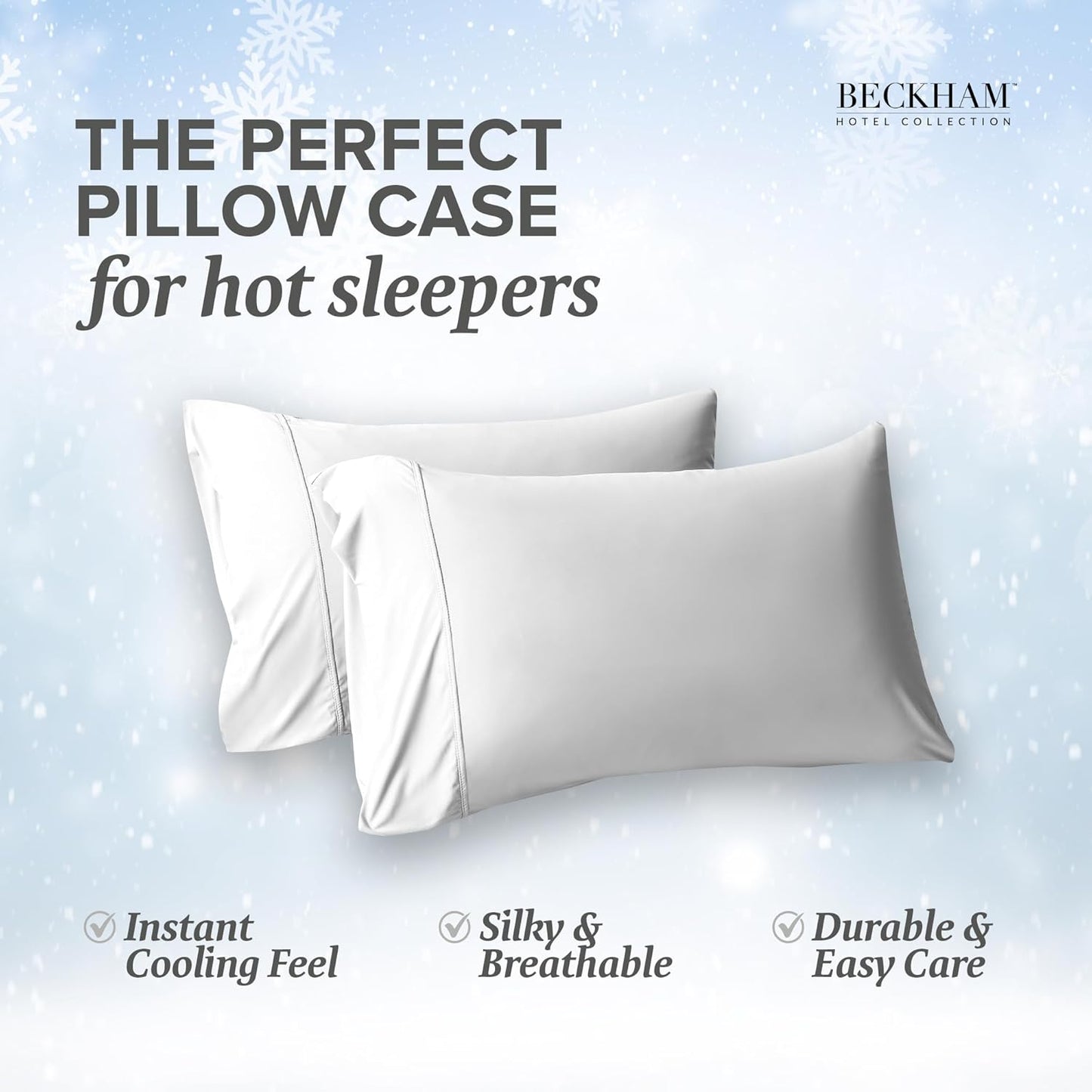 Beckham Hotel Collection Cooling Pillowcases for Hot Sleepers, King Size Set of 2, Cool Bedding, Envelop Closure, Silky Soft, Breathable, Moisture-Wicking, White
