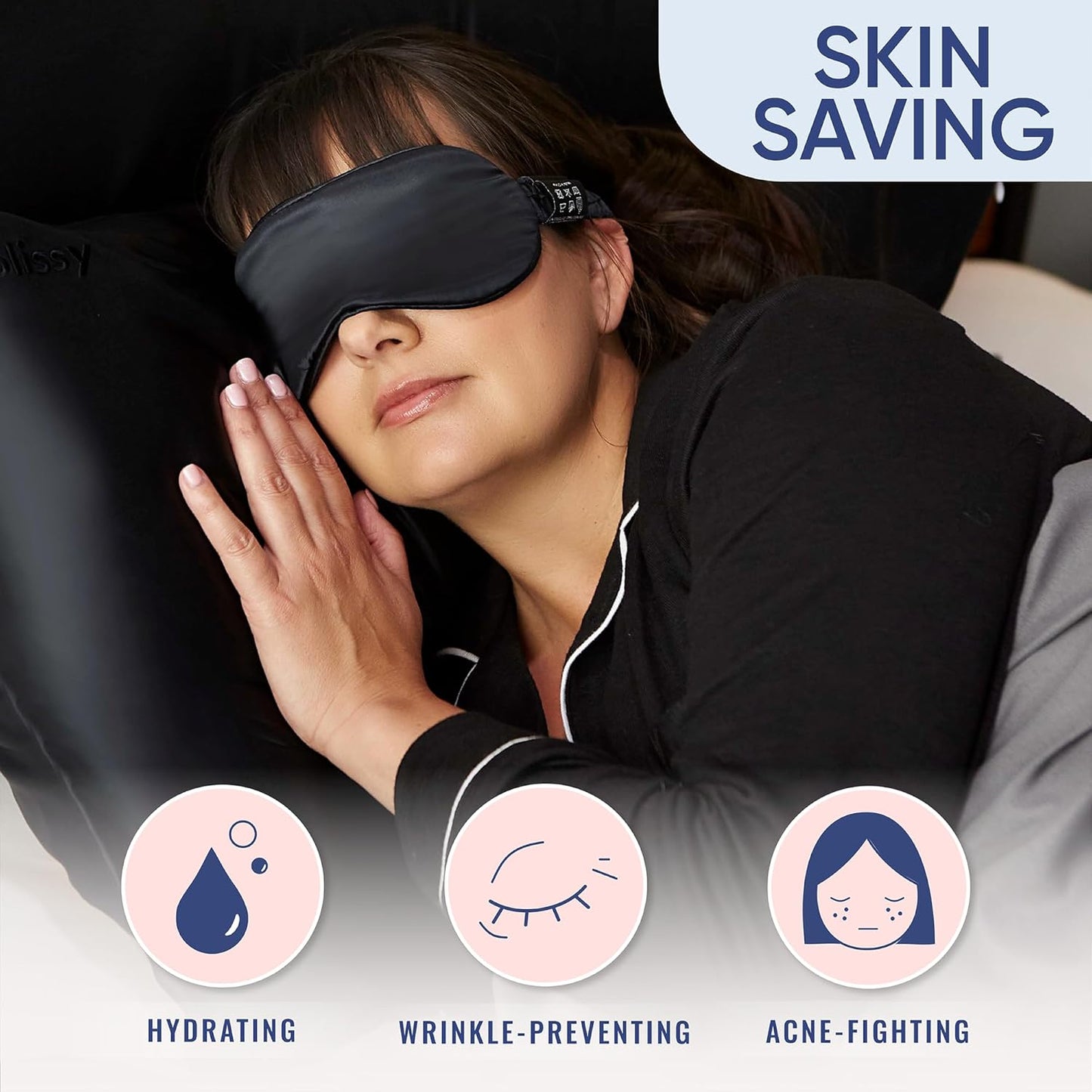 Blissy Silk Pillowcase - 100% Pure Mulberry Silk - 22 Momme 6A High-Grade Fibers - Silk Pillow Cover for Hair & Skin - Regular, Queen & King (Black, King)