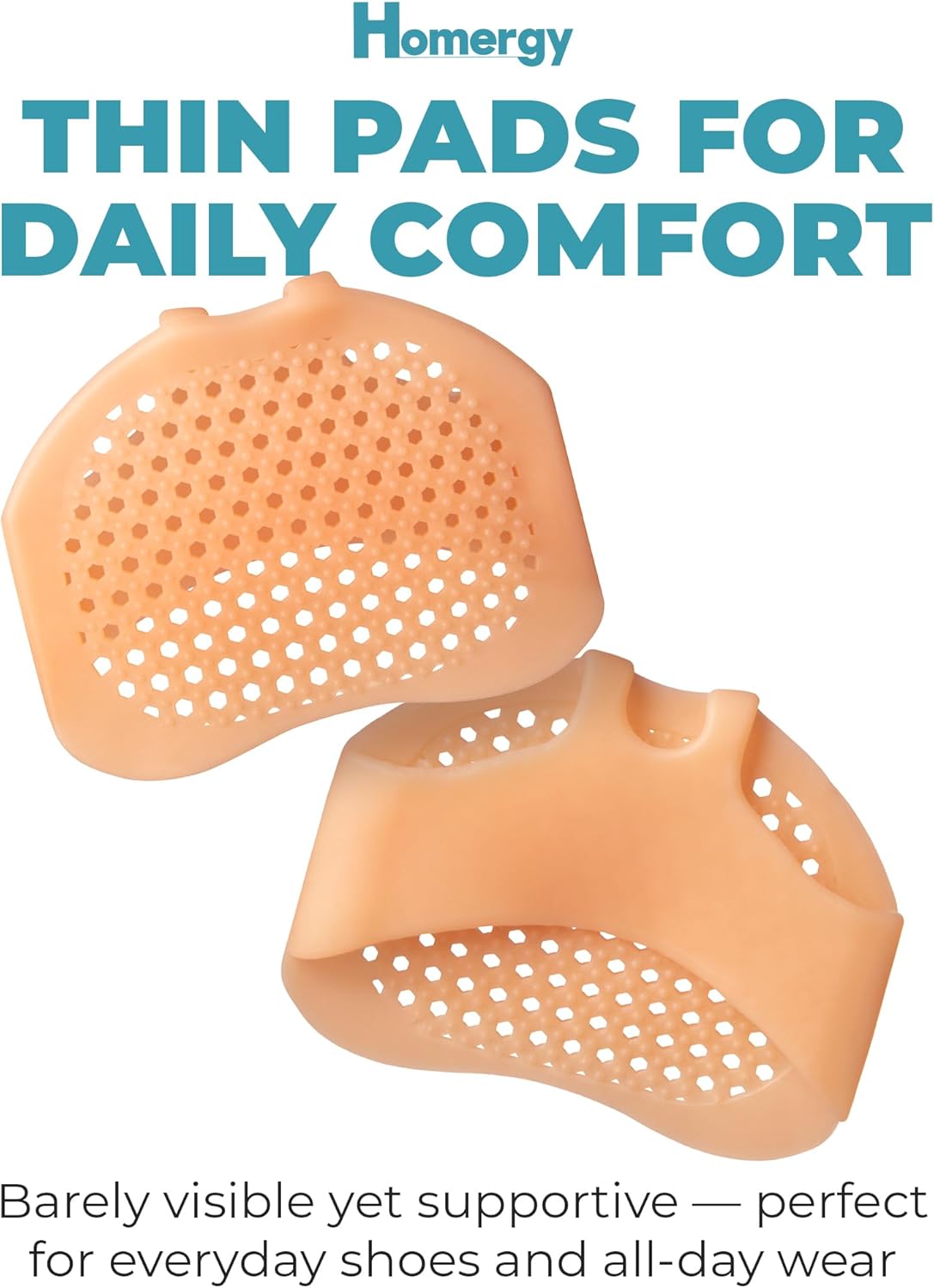 Homergy Metatarsal Foot Pads - Soft Gel Ball of Foot Cushions for Pain Relief, Ultra-Thin Sleeve Design, Stays in Place, Breathable & Reusable - Fits Heels, Flats, Sneakers (4 Pads / 2 Pairs)