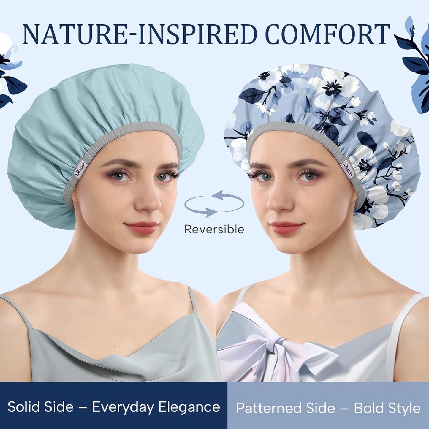 Years calm Shower Caps for Women Reusable Waterproof – Double Layer Elastic Cap with Tropical Botanical Print Shower Cap for Shower, Spa, Travel, Bath & Daily Hair Protection