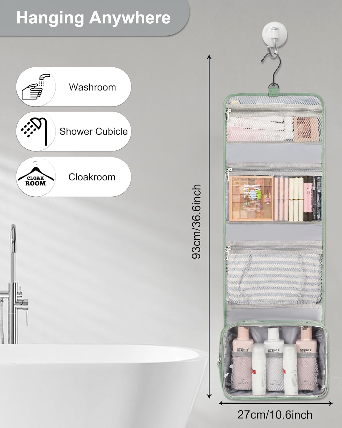 Relavel Travel Hanging Toiletry Bag for Men Women Travel Kit Shaving Bag Waterproof Large Makeup Bag Wash Bag Makeup Organizer Cosmetic Case for Bathroom Shower Green Pro