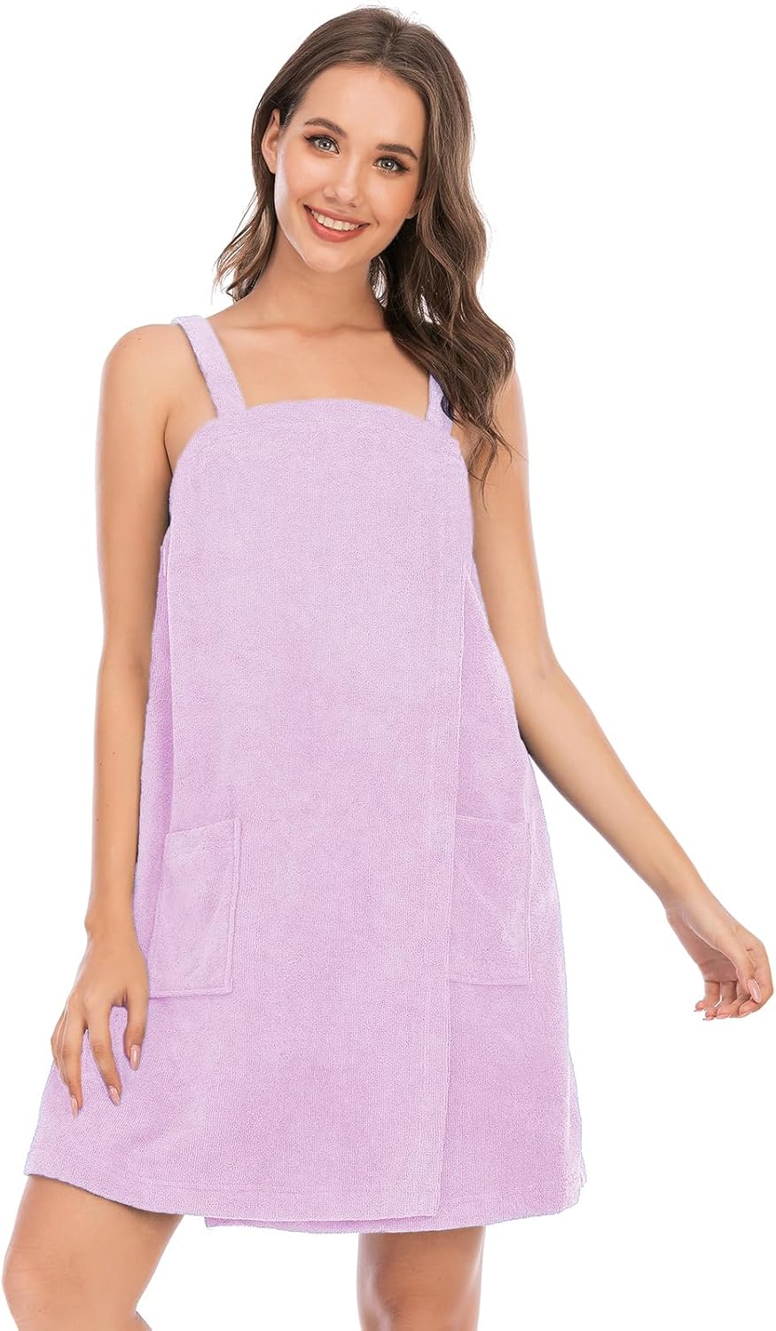 Veseacky Women Bath Wrap Towel for Womens Shower with Pocket Adjustable Spa Robe & Facial Headband