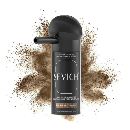 SEVICH Hair Fibers with Spray Applicator - Natural-Looking Hair Thickening Fibers for Men & Women, Instant Fullness, Wind & Water Resistant, Easy Wash Out, 25g (Medium Brown)
