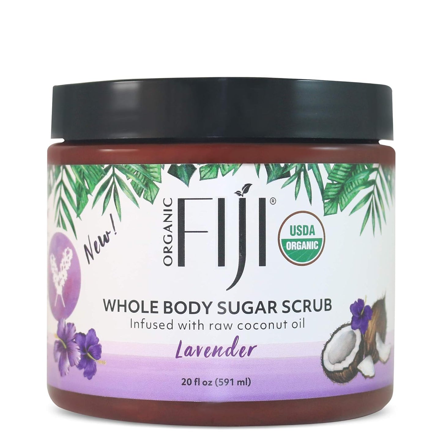 Organic Fiji Whole Body Scrub - Infused with Coconut Oil, Exfoliating Sugar Scrub for Smooth and Soft Skin, Exfoliates & Restores Skin's Natural Biosphere, Lavender 20 oz