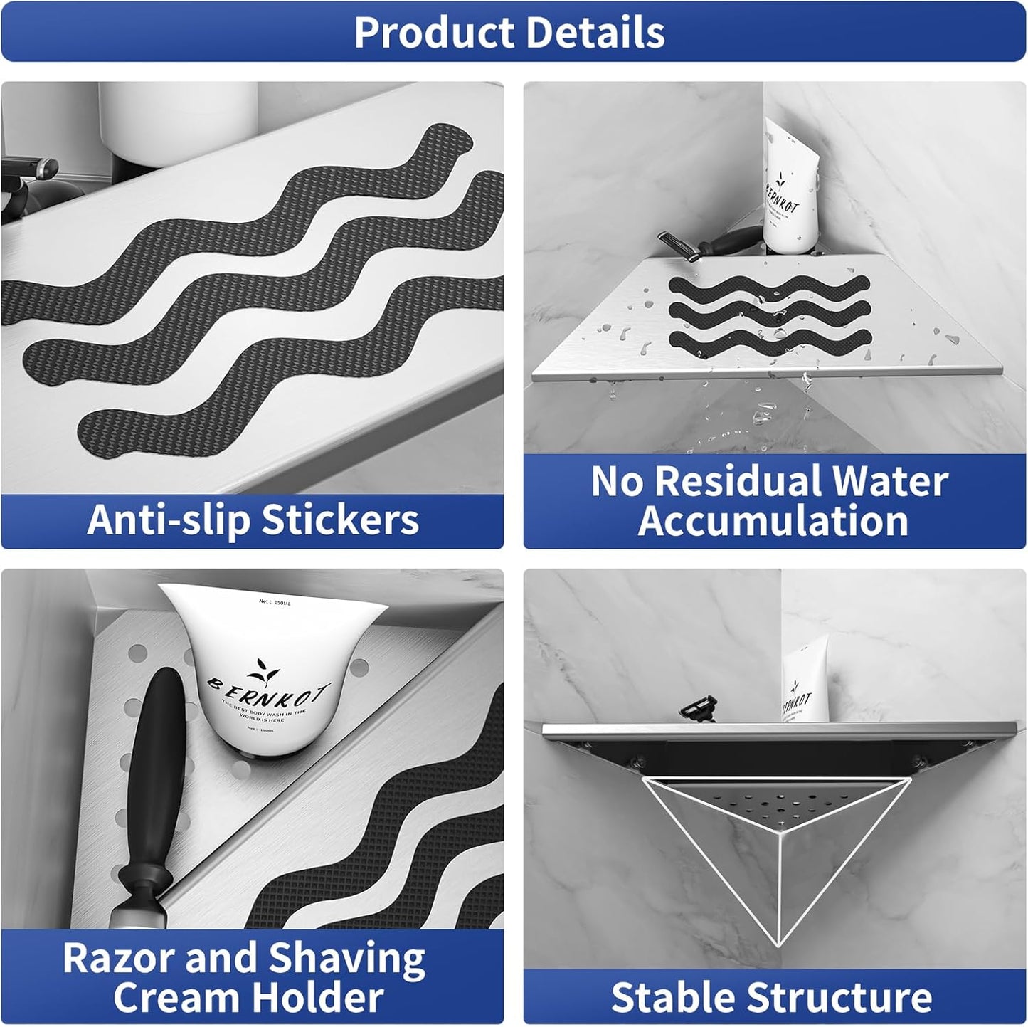 10'' Corner Foot Rest for Shaving Legs, Wall Mounted Foot Ledge for Bathroom Inside Shower, 304 Stainless Steel Footrest with Shaving Holder (Brushed)