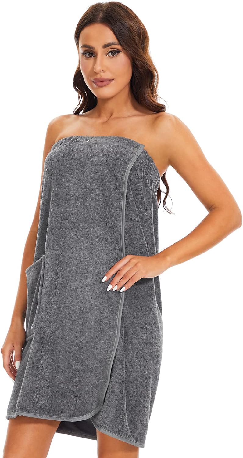 Knuffnee Women Bath Towel Robe Spa Body Wrap Shower Bathrobe Adjustable Snap Closure