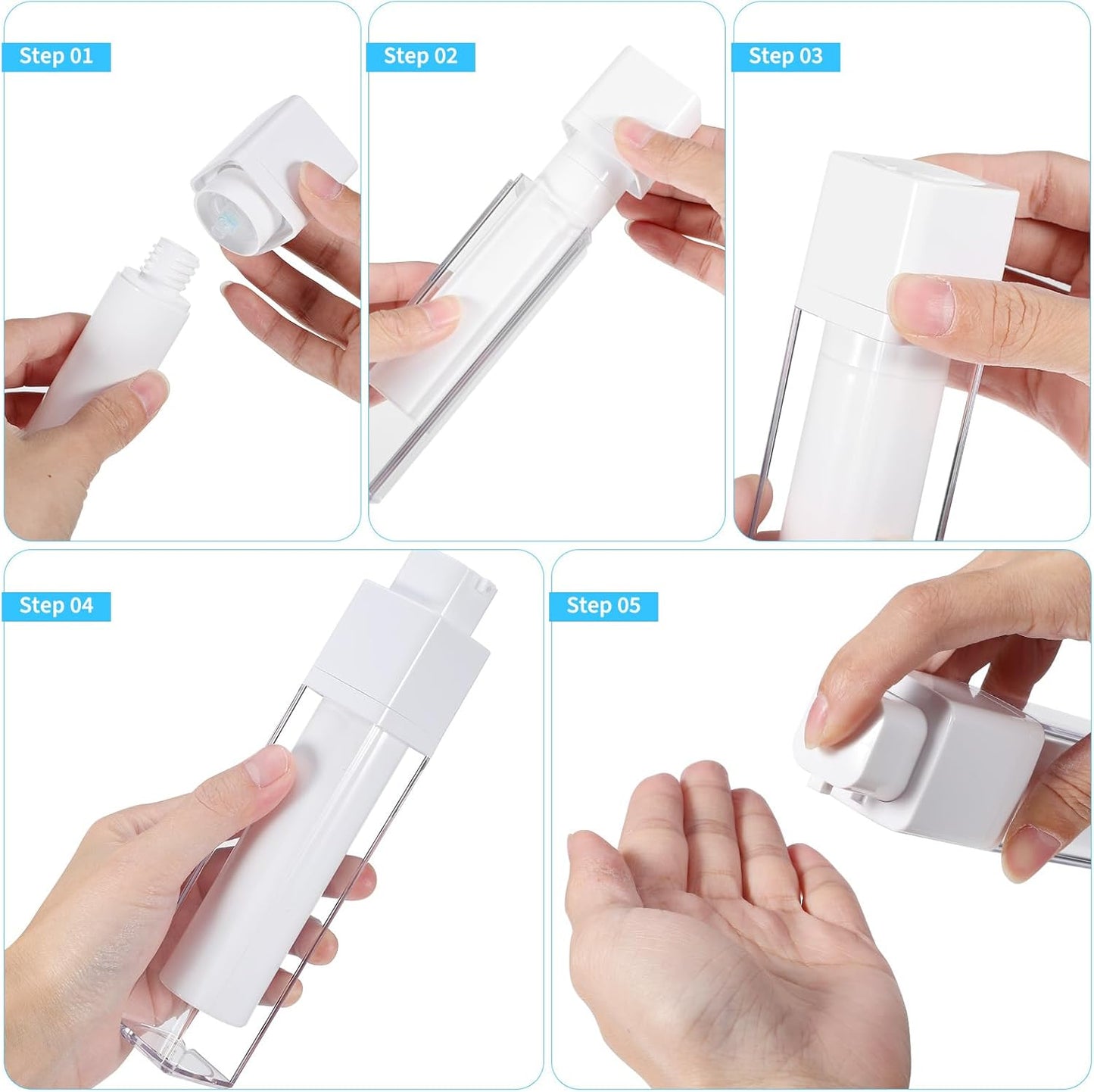 Airless Pump Dispenser Foundation Bottle: 3pcs 50ml Skincare Moisturizer Empty Refillable Pumps Container 1.7oz Reusable Travel Dispenser Pumps Bottle