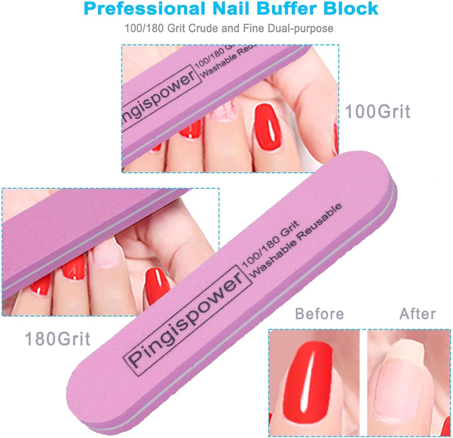 Nail File and Buffer, 17PCS Professional Manicure Kit with Metal Nail Files, Emery Boards and Buffers Block, 100/180 & 600/3000 Grit for Natural, Acrylic, Gel Nails for Home and Salon
